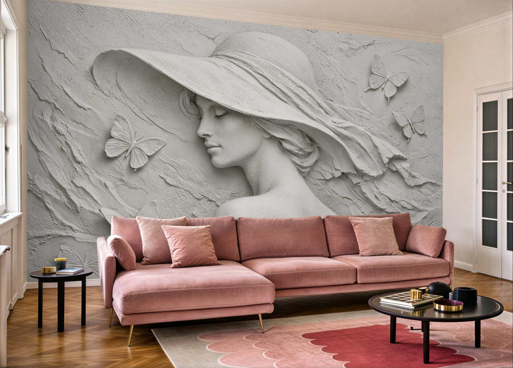 Fototapeten Elegante Dame mit 3D-Schmetterlingen