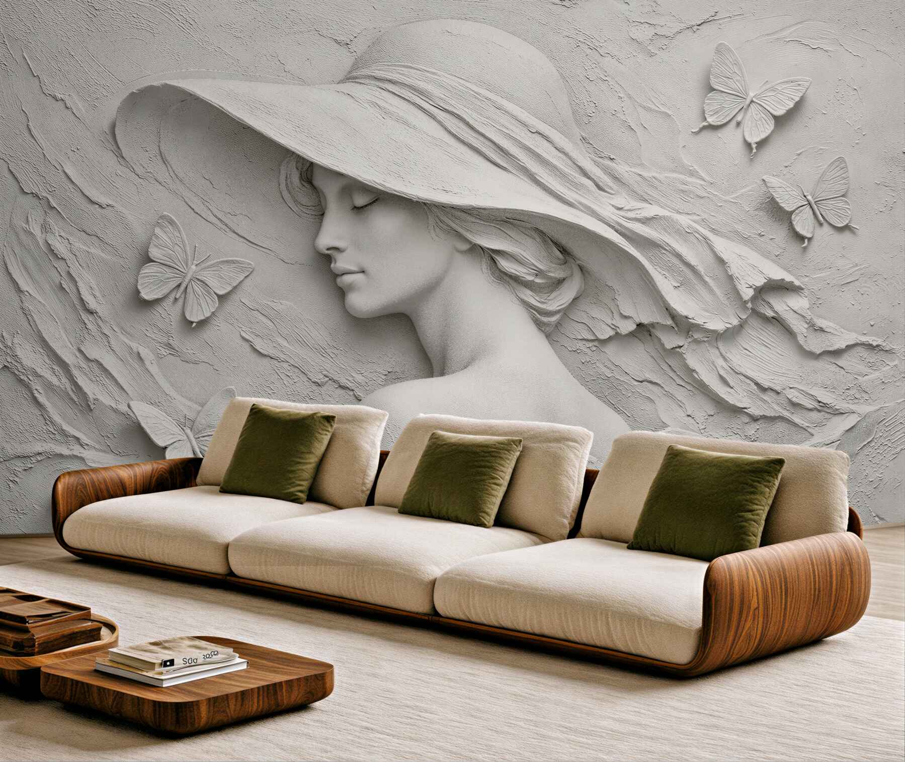 Fototapeten Elegante Dame mit 3D-Schmetterlingen