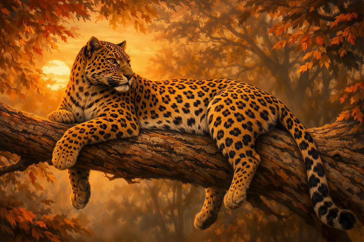 Fototapeten Leopard beim Sonnenuntergang