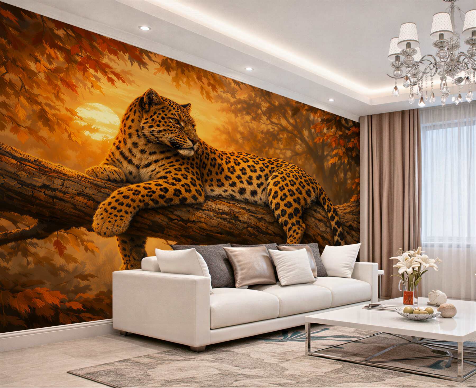 Fototapeten Leopard beim Sonnenuntergang