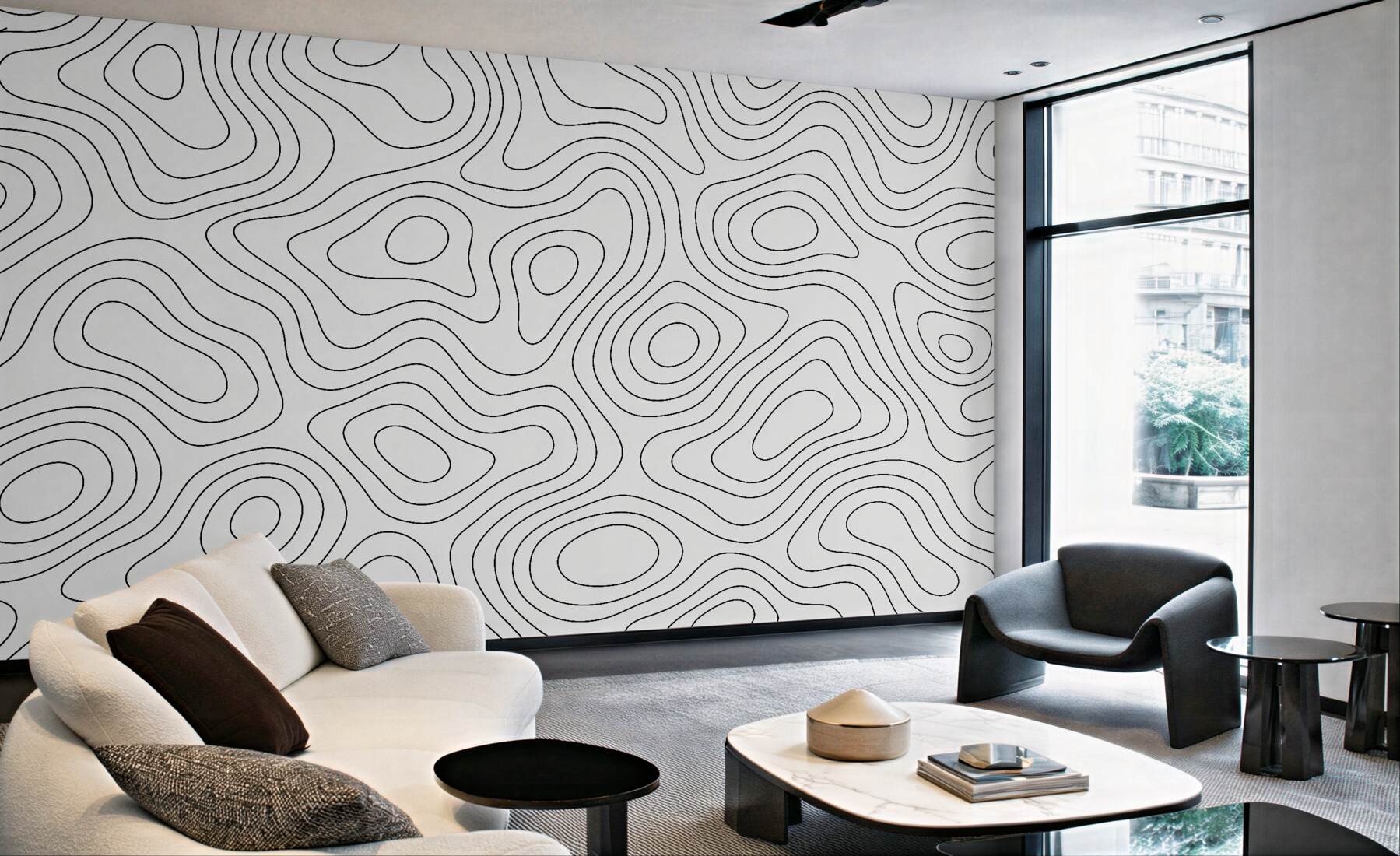 Fototapeten Minimalistische topografische Linien