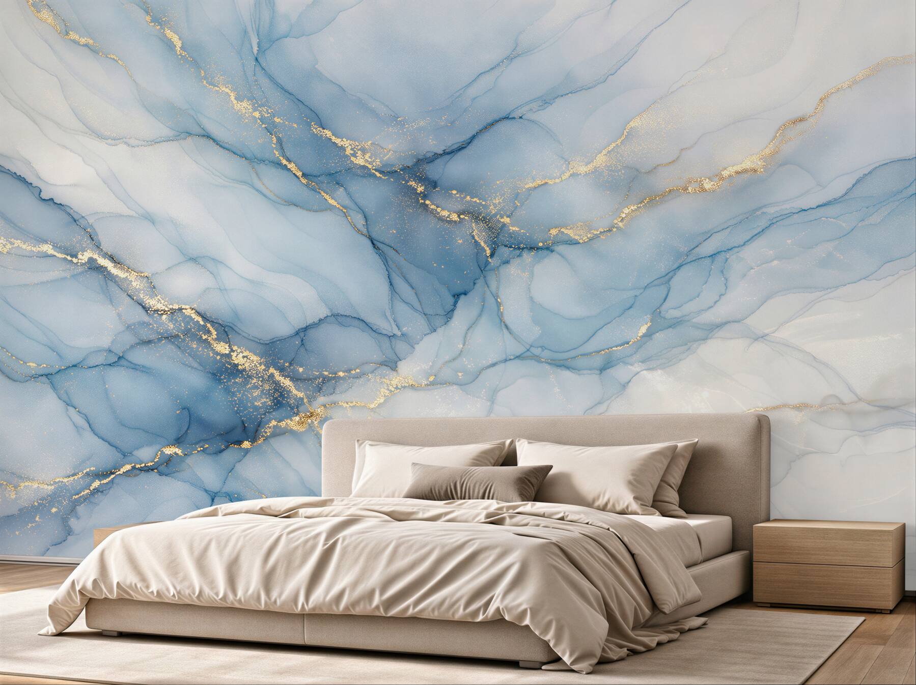 Fototapeten Blaue Abstraktion mit goldenen Adern