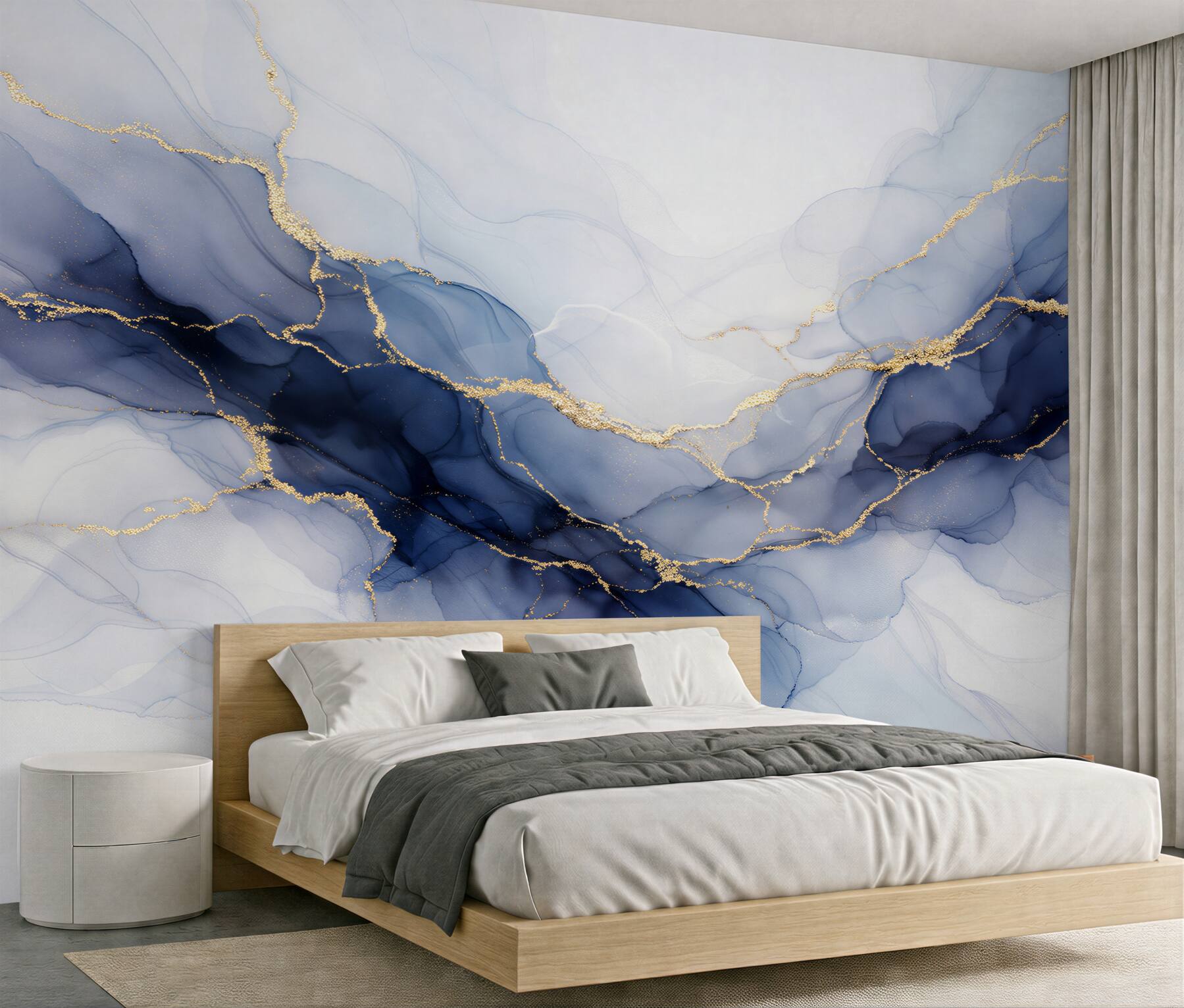 Fototapeten Marineblauer Nebel mit goldenen Schlieren