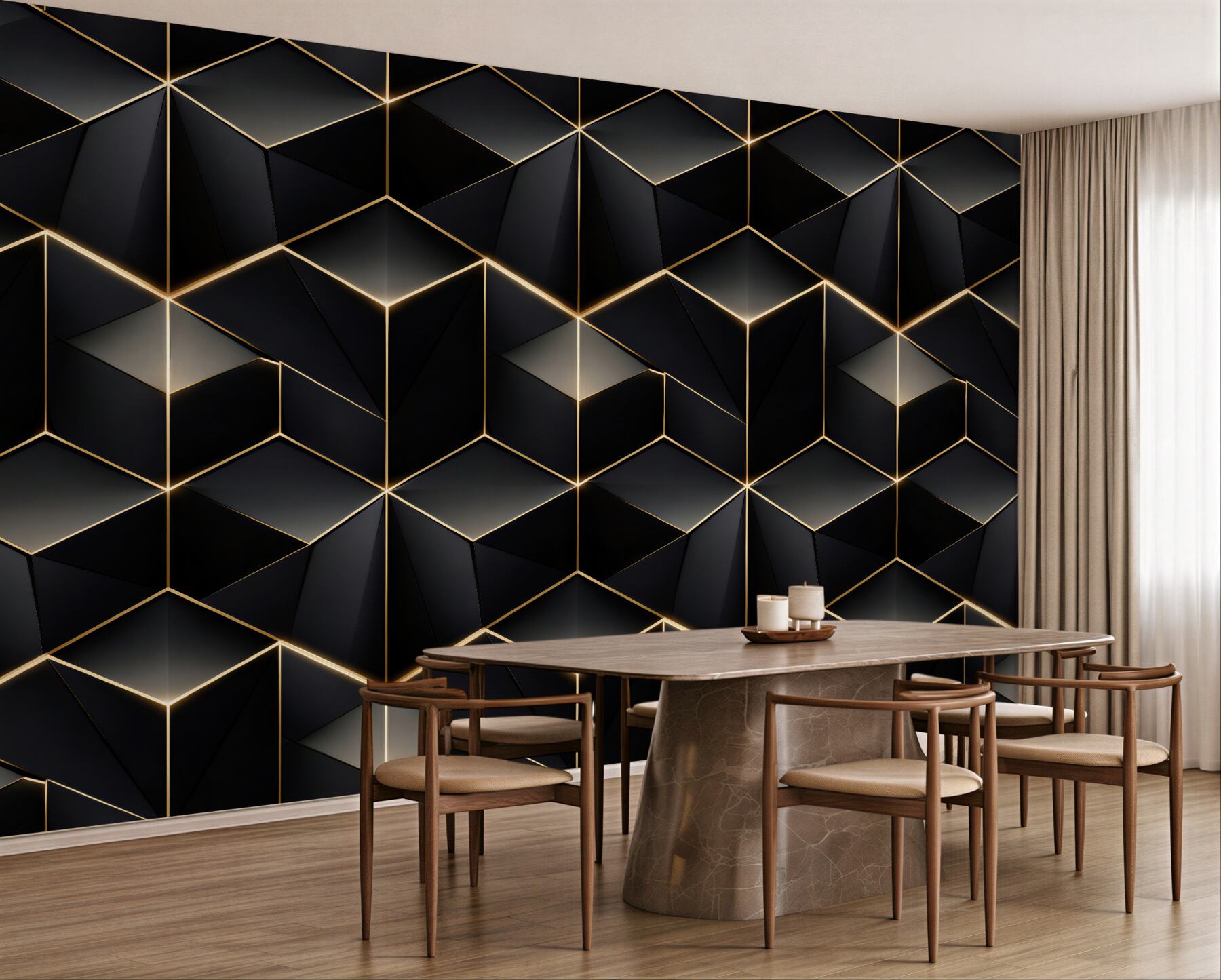 Fototapeten Goldene geometrische 3D-Würfel