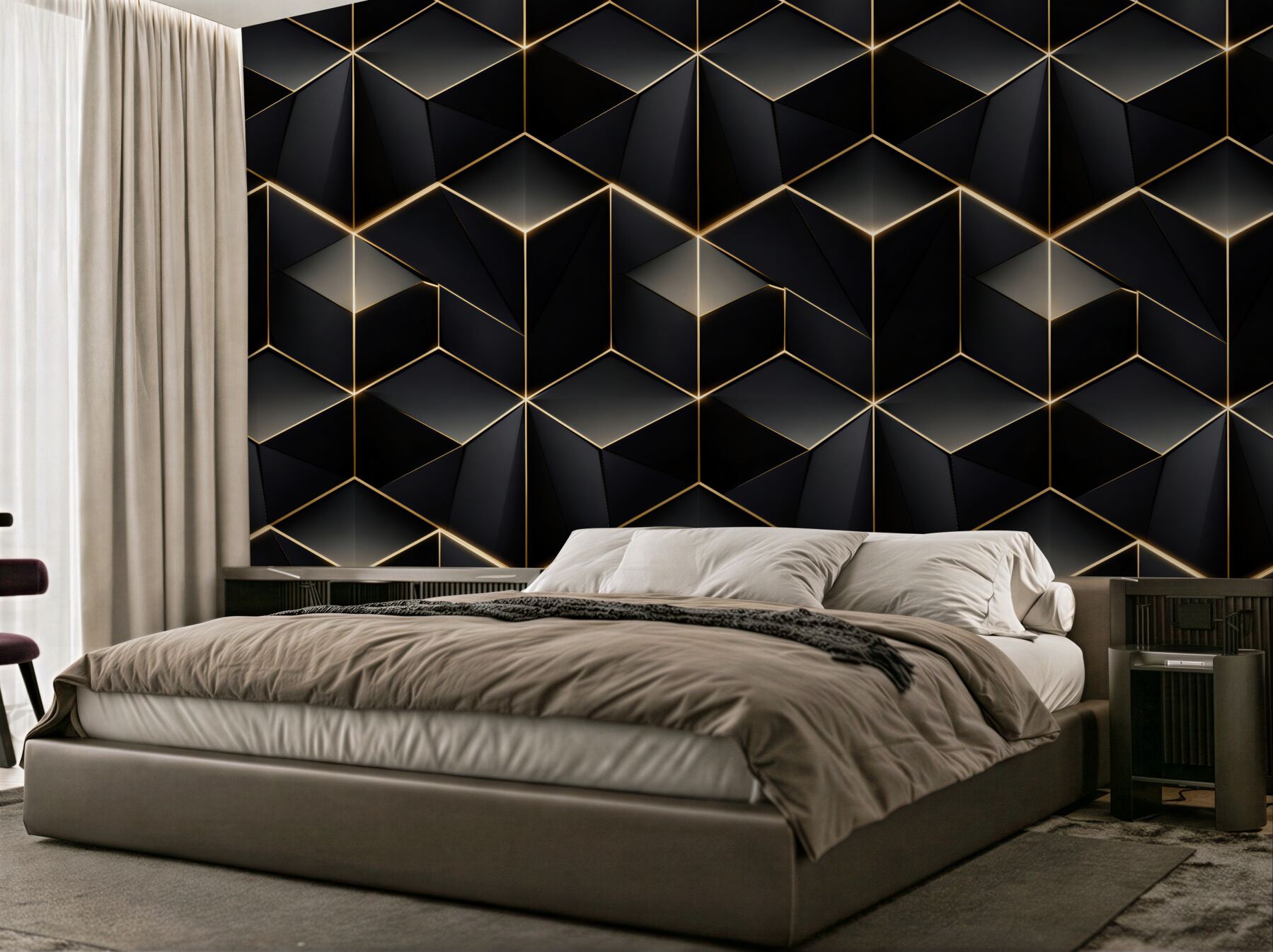 Fototapeten Goldene geometrische 3D-Würfel