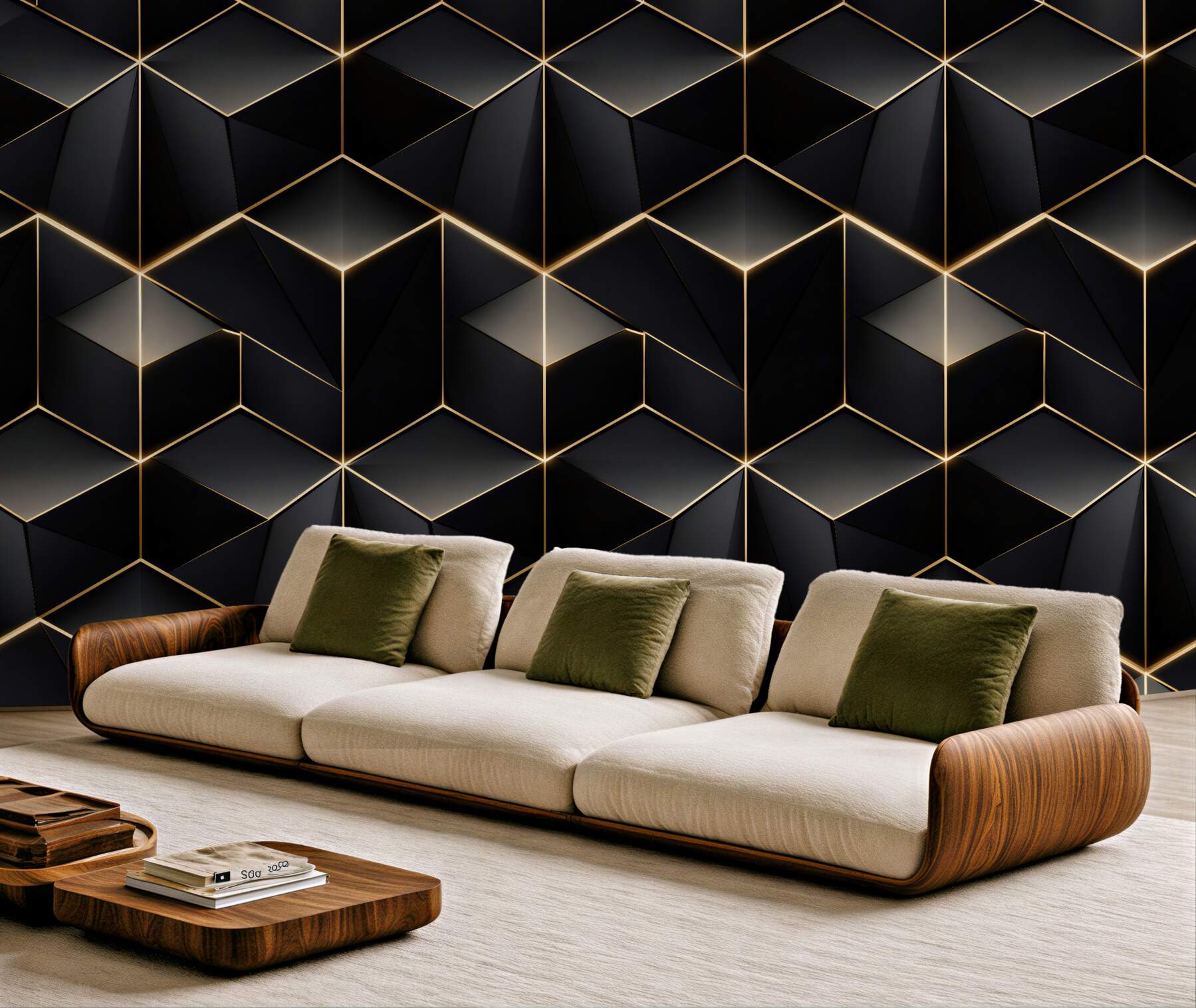Fototapeten Goldene geometrische 3D-Würfel