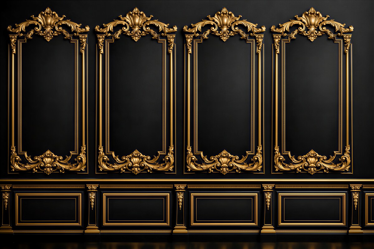 Fototapeten Schwarze goldene Palastwand