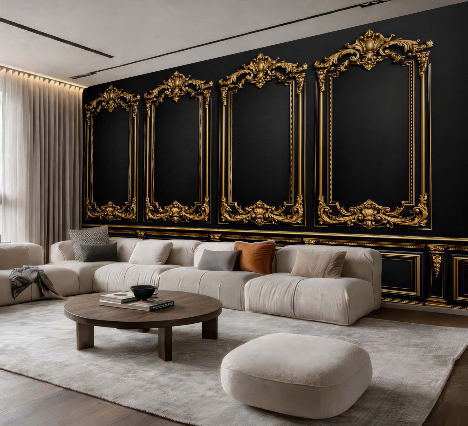 Fototapeten Schwarze goldene Palastwand