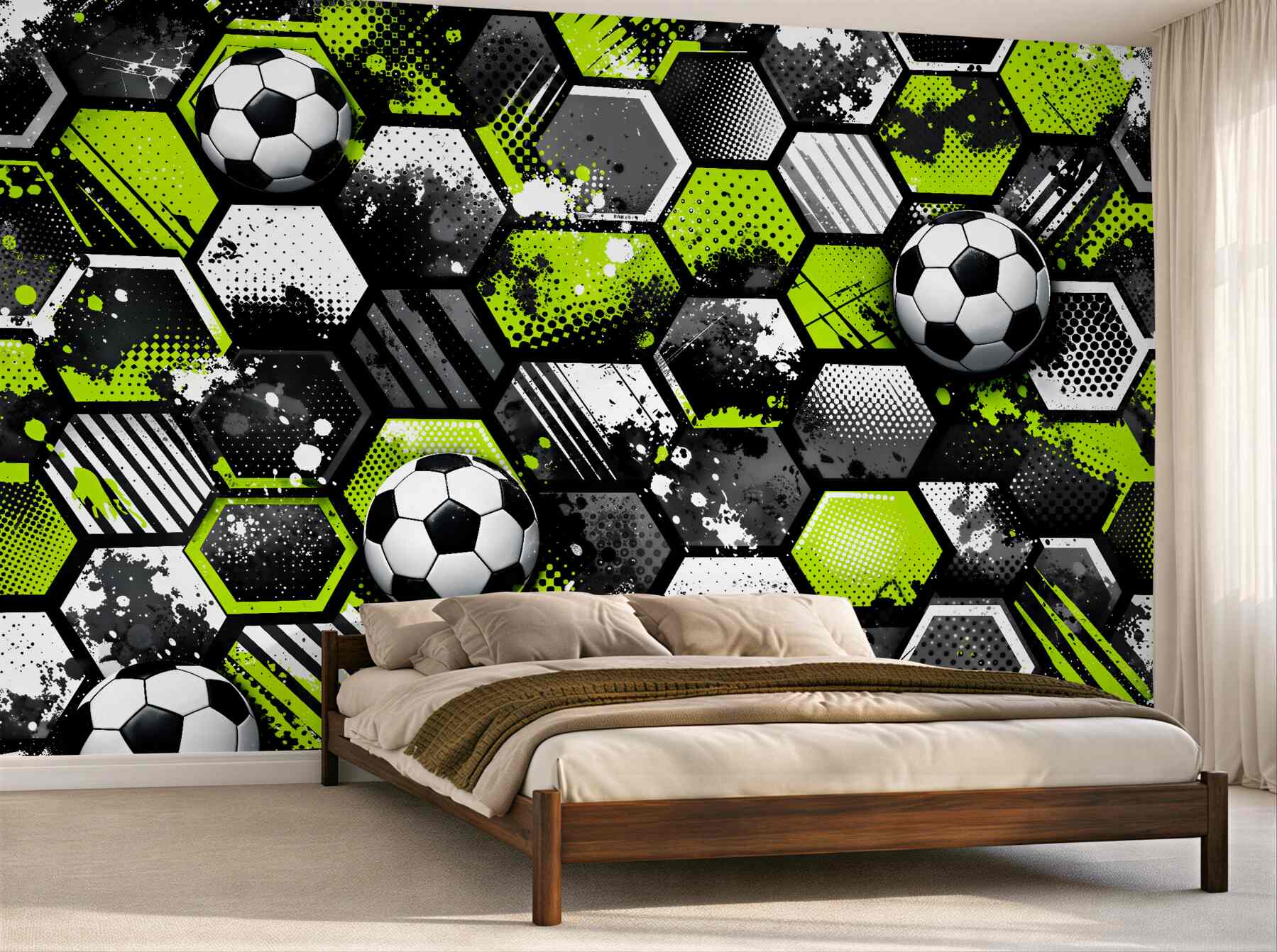 Fototapeten Fußballenergie aus Neon-Hexagonen