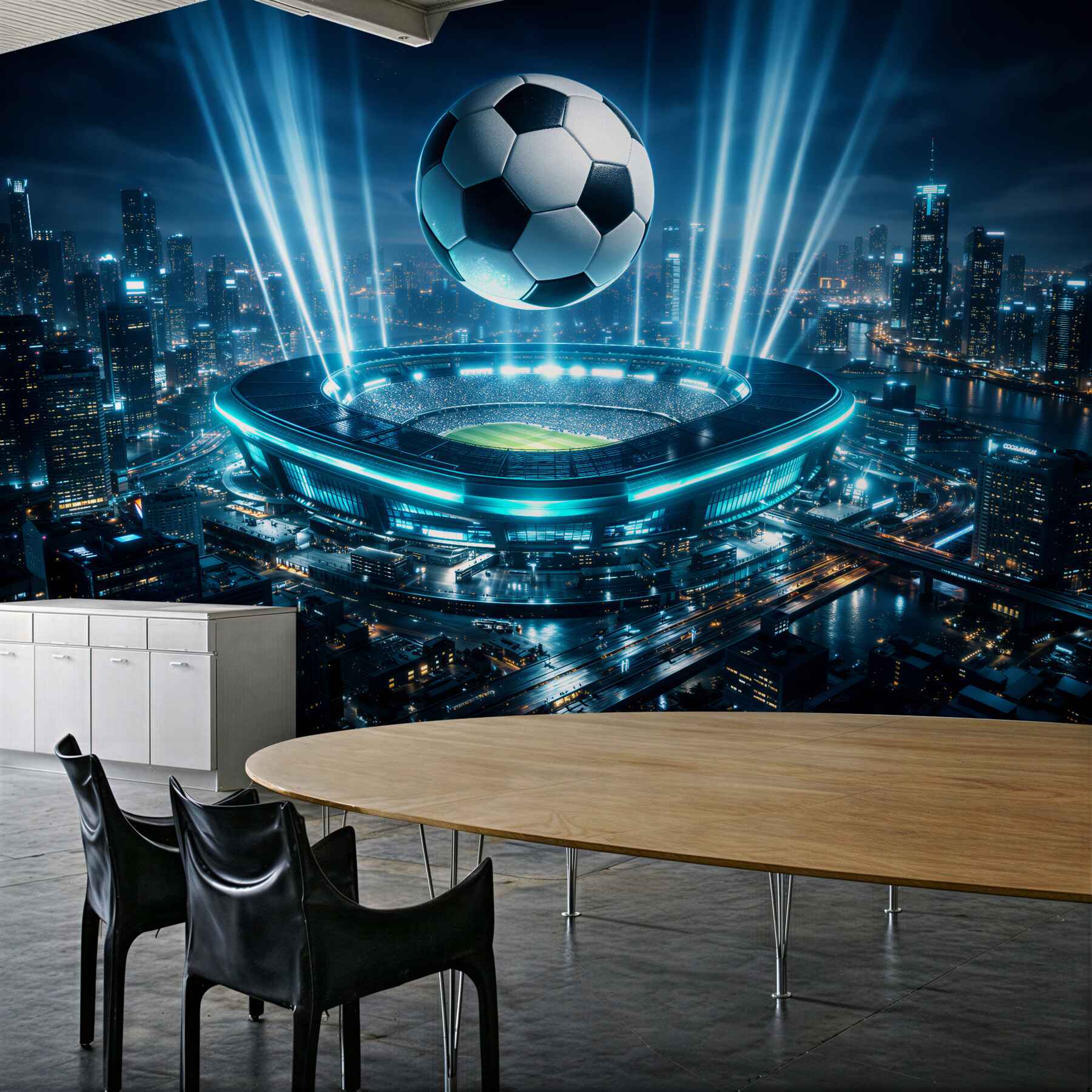 Fototapeten Futuristisches Stadion im Glanz der Stadt
