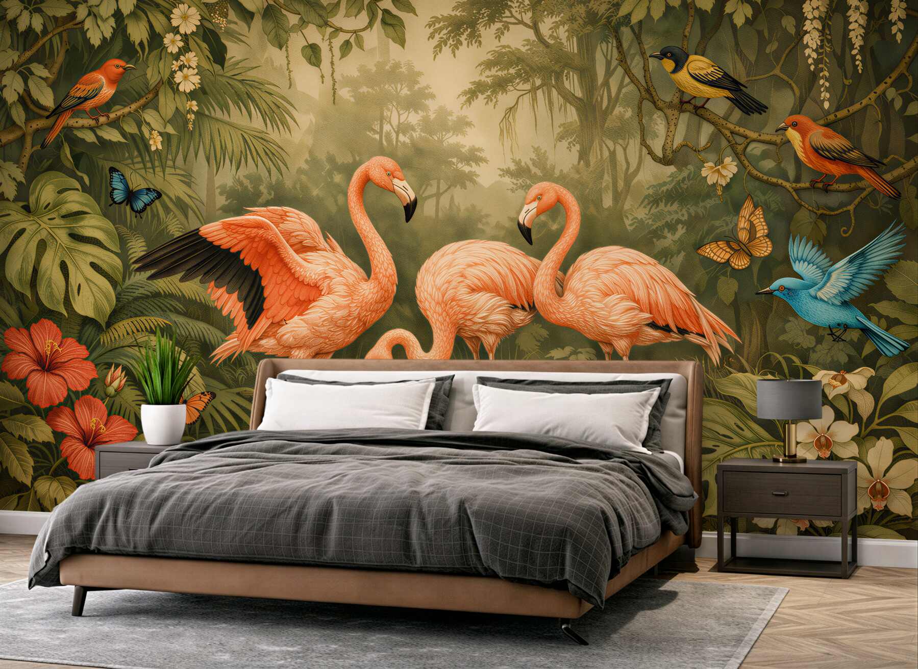 Fototapeten Flamingos im exotischen Dschungel