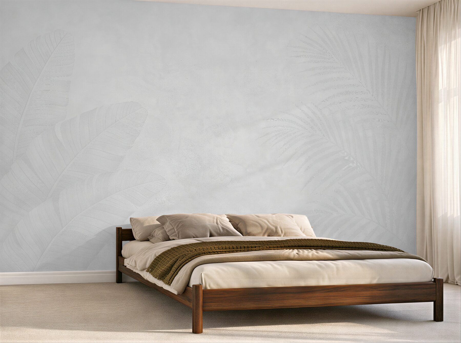 Fototapeten Subtile Blätter in hellem Beige