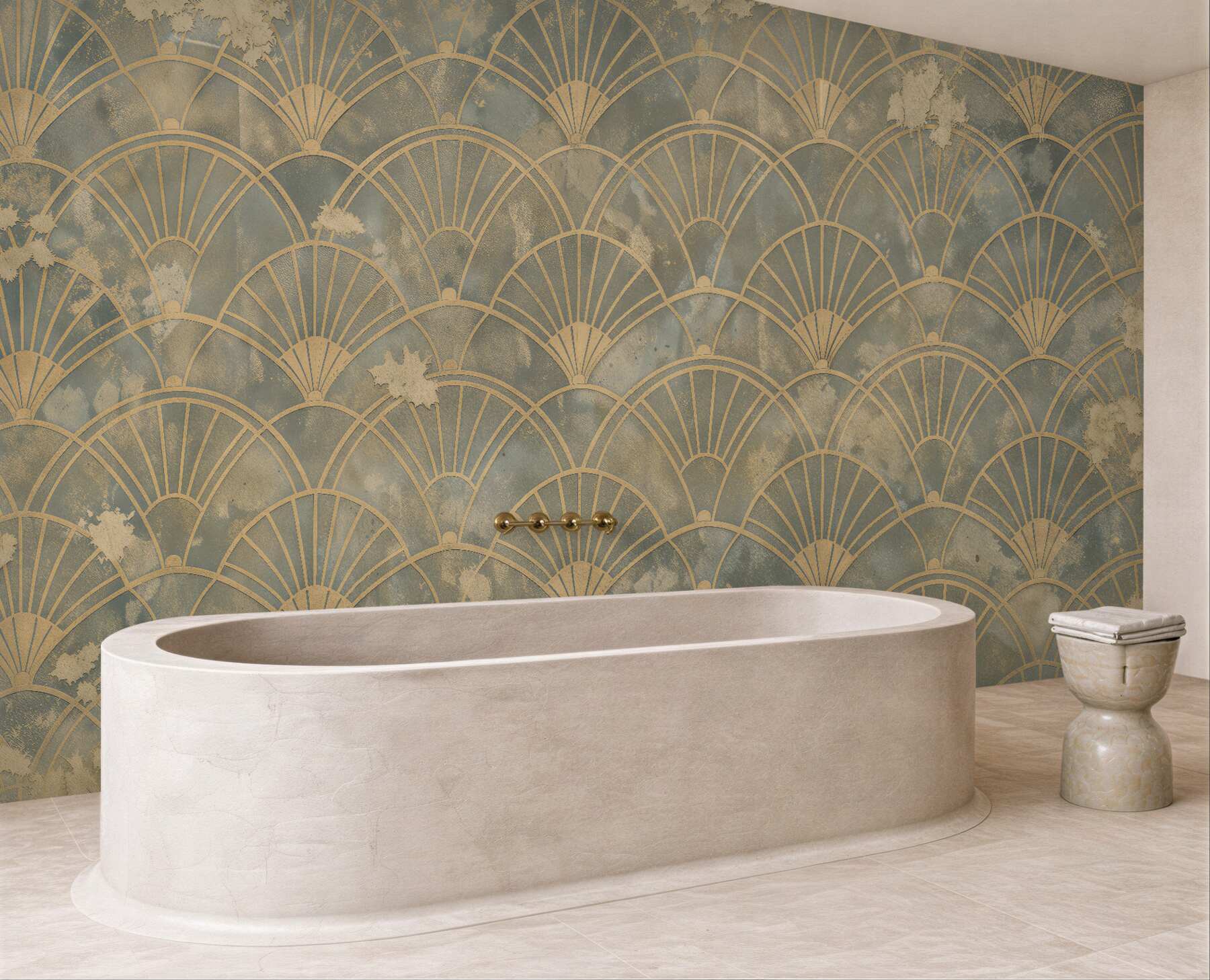 Fototapeten Goldene Fächer im Art-Déco-Stil