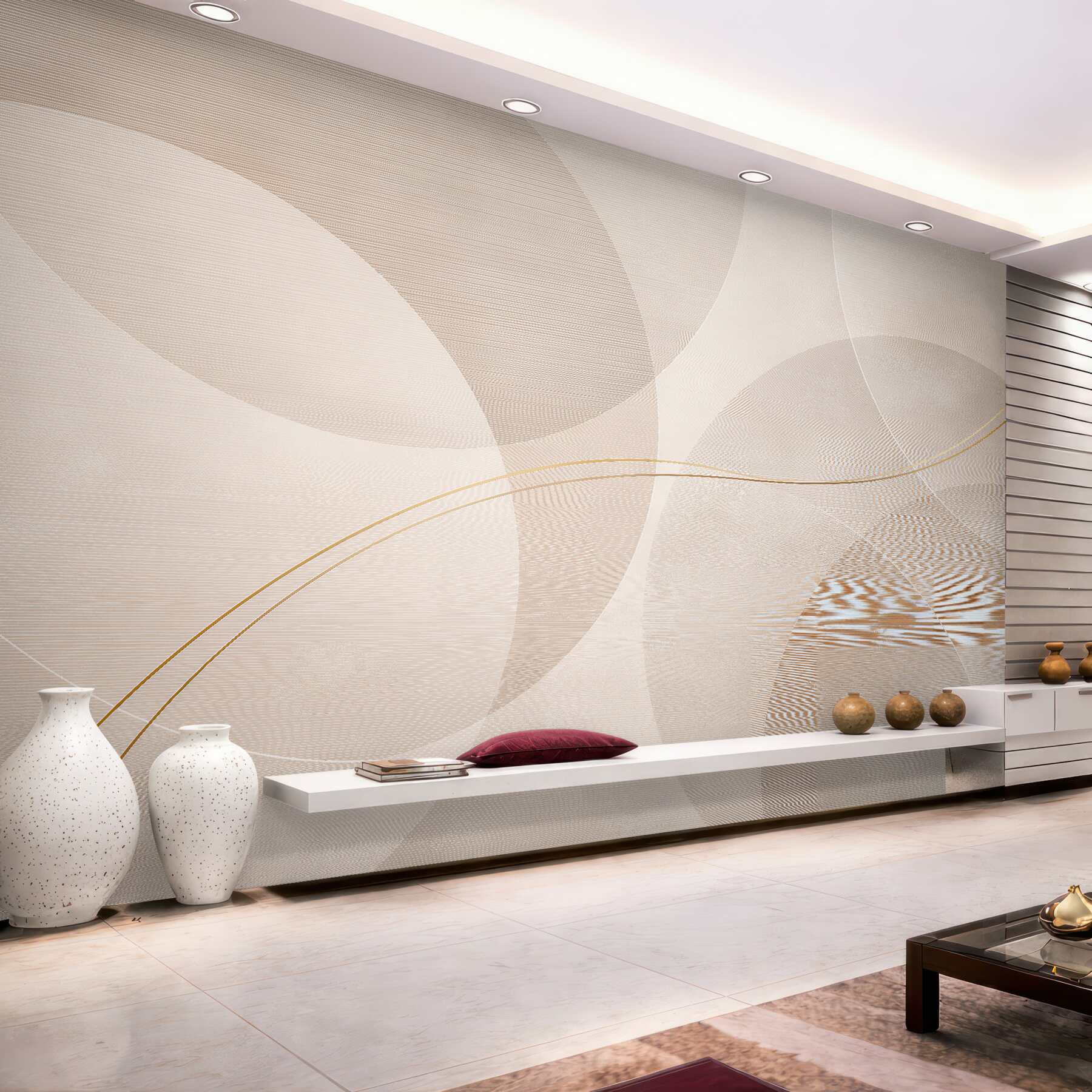 Fototapeten Beige Abstraktion mit feiner Linie