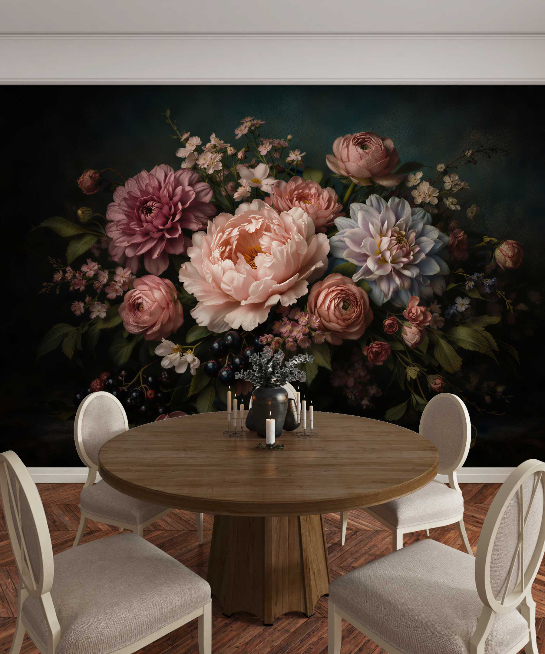 Fototapeten Romantischer Strauß aus pastellfarbenen Blumen