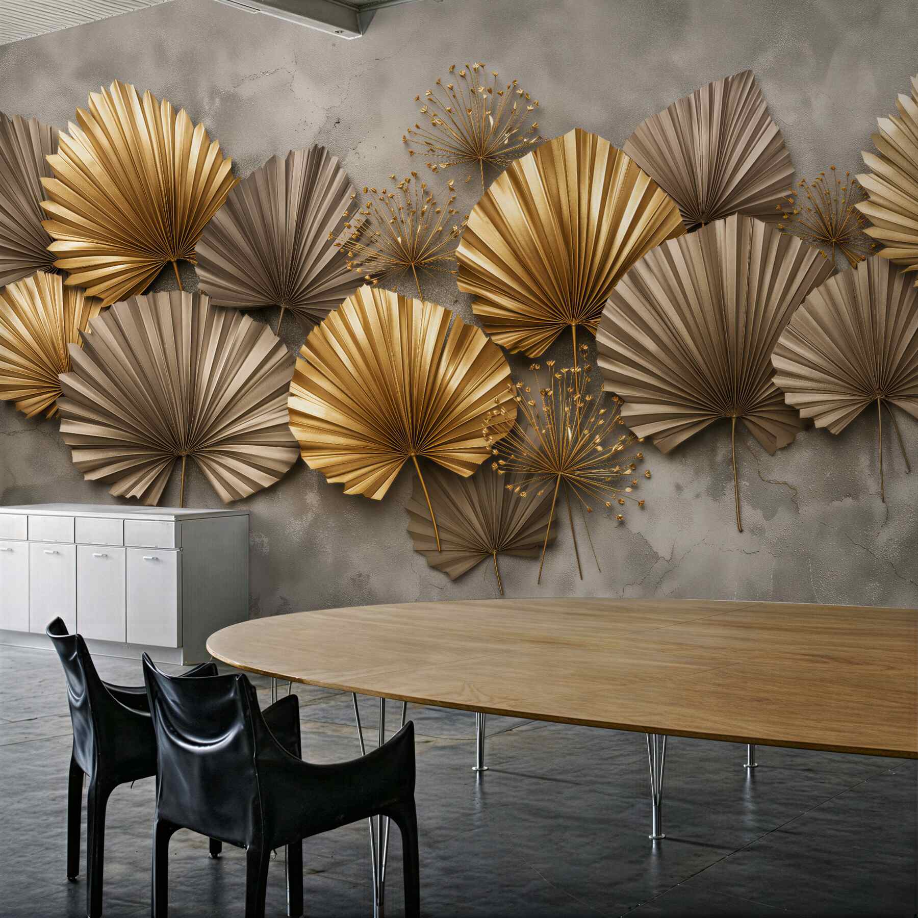 Fototapeten Goldene Fächer auf Betonhintergrund