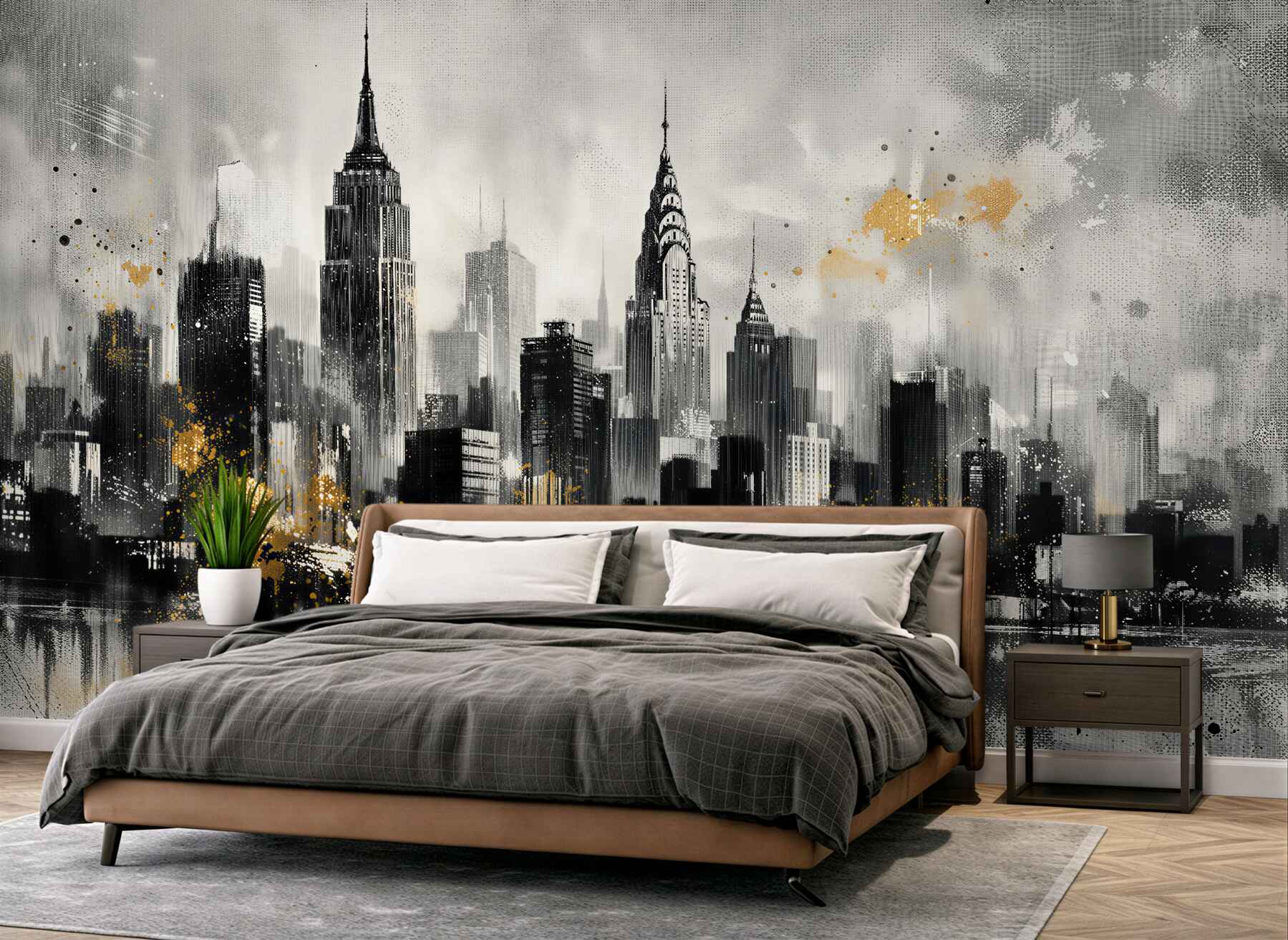 Fototapeten New Yorker Panorama mit goldenem Akzent