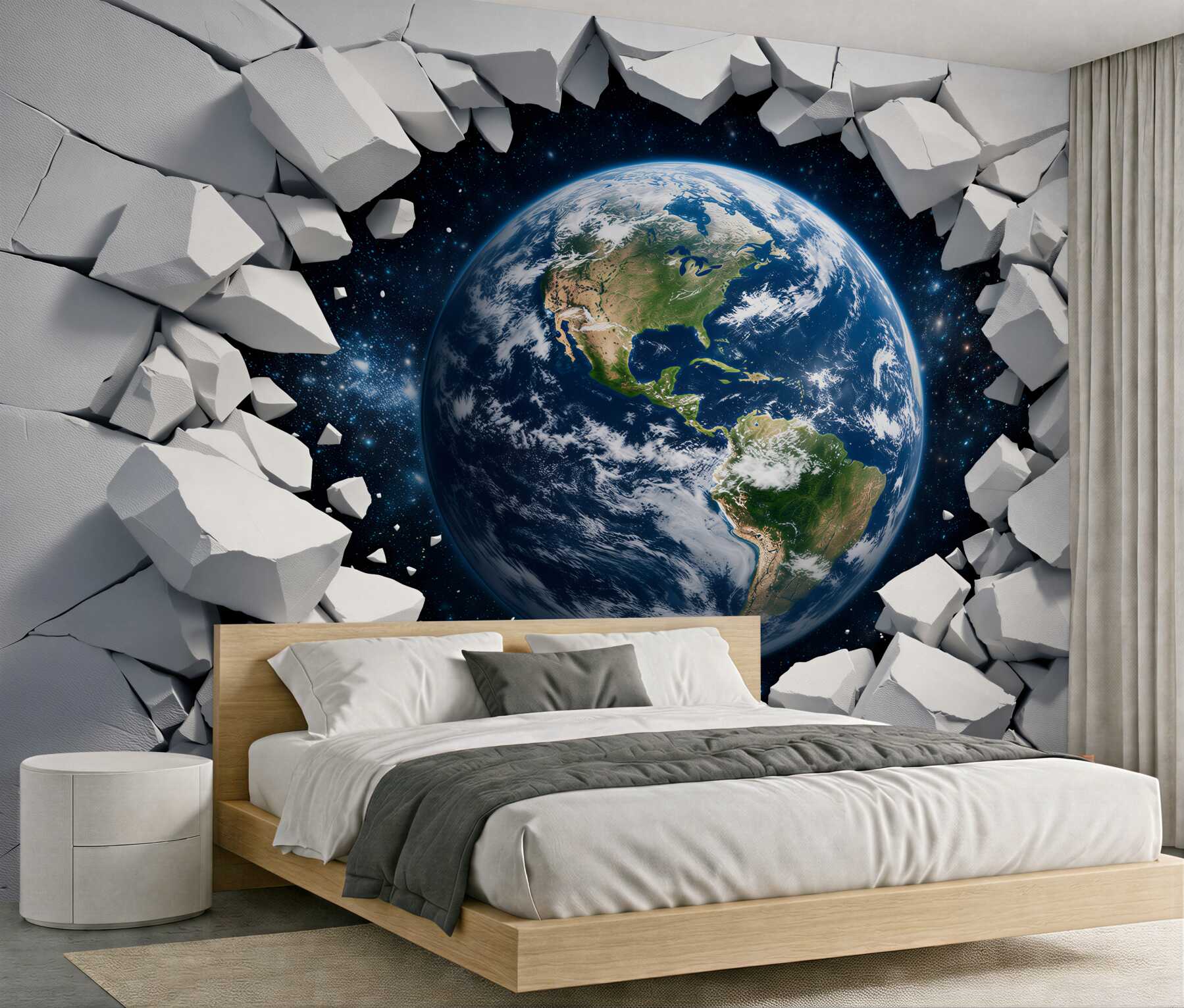 Fototapeten Erde durchbricht die Wand in 3D