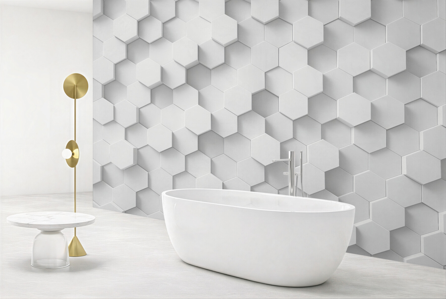 Fototapeten Weiße Hexagone in modernem Relief