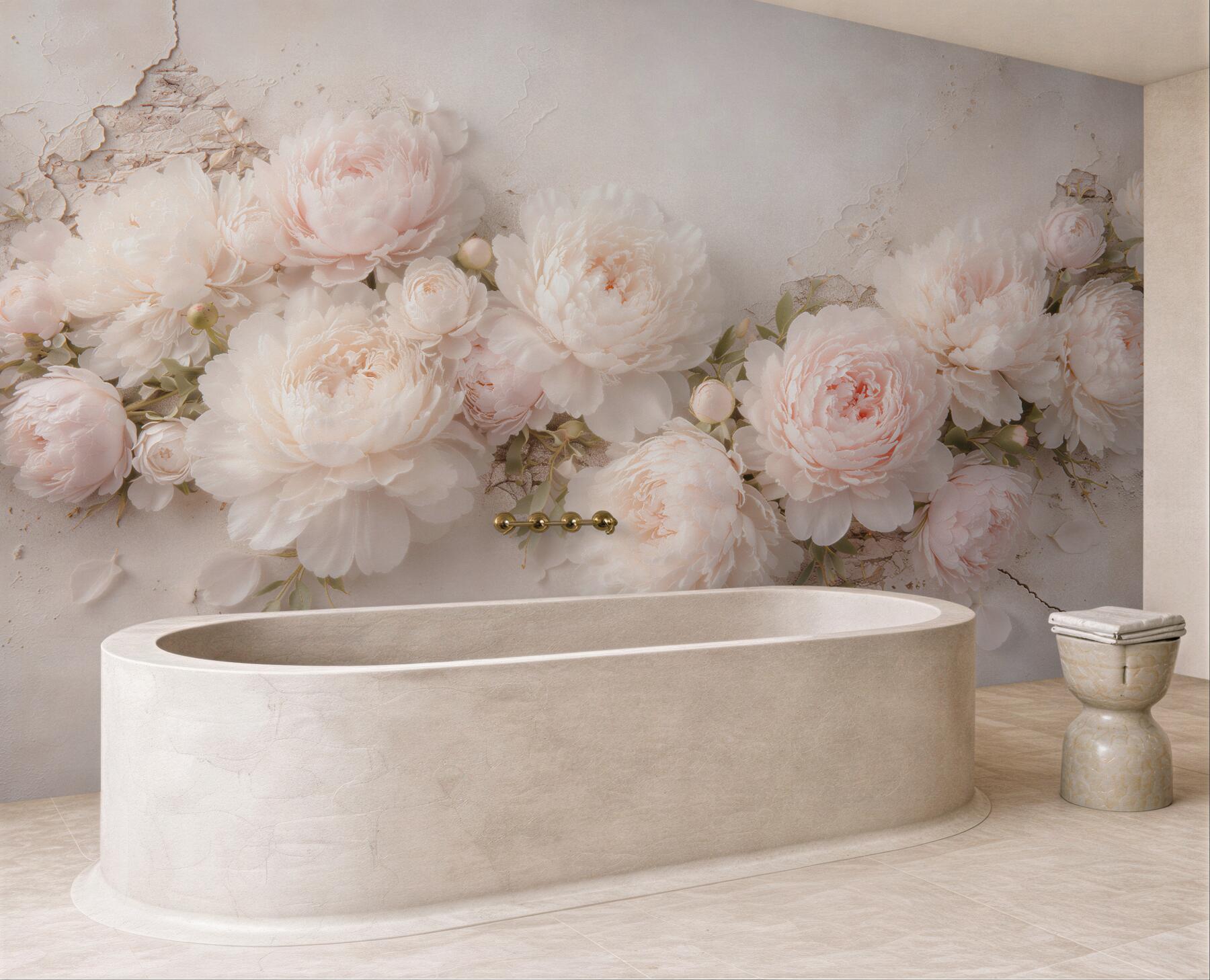 Fototapeten Puderfarbene Pfingstrosen in eleganter Blüte