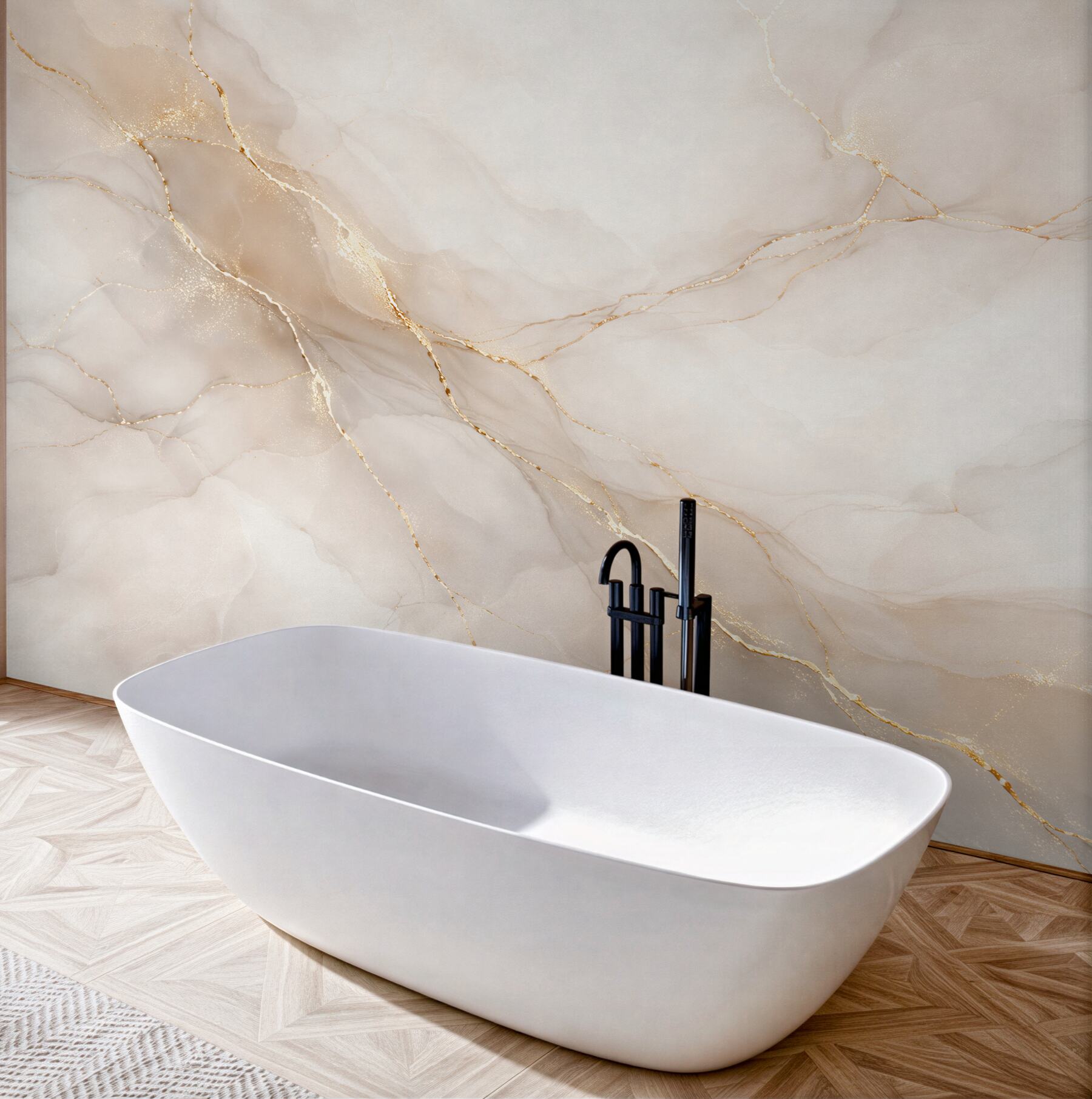Fototapeten Cremefarbener Marmor mit goldener Ader