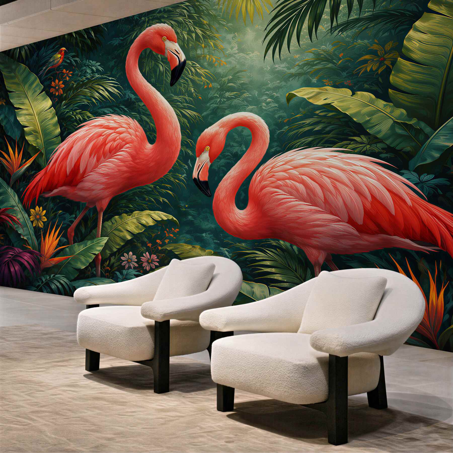 Fototapeten Rosa Flamingos im tropischen Dschungel