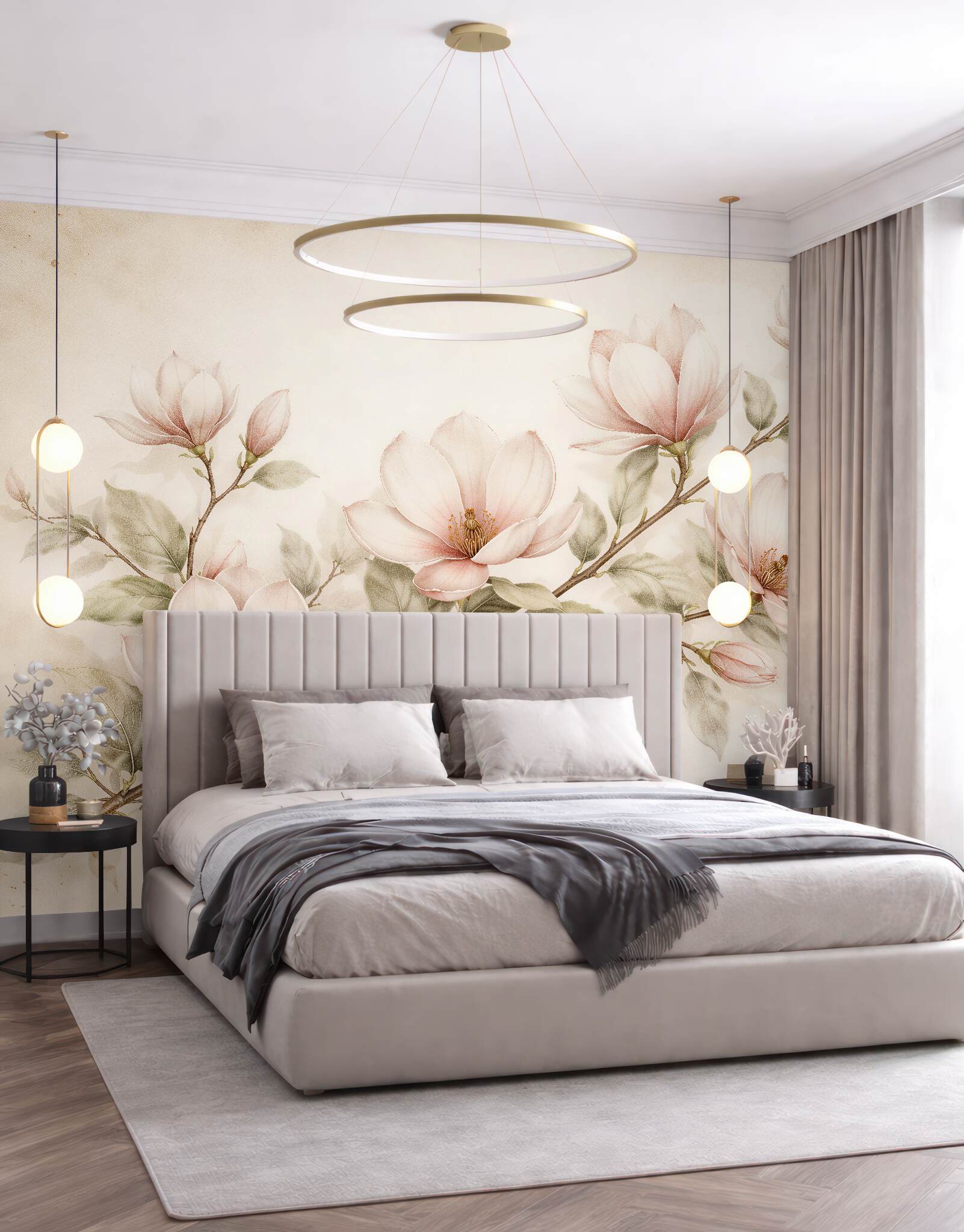 Fototapeten Zarter pastellfarbener Magnolienzweig