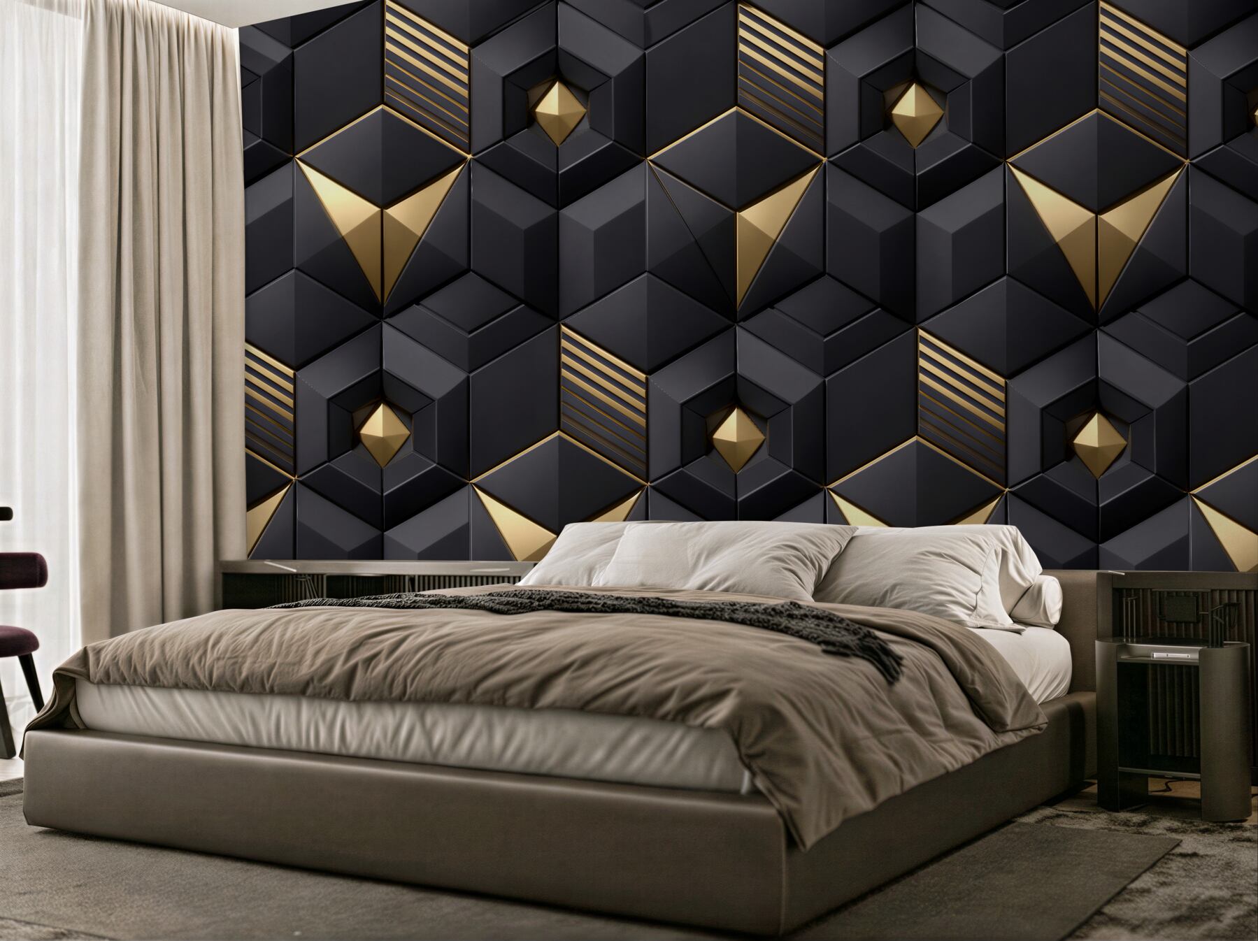 Fototapeten Schwarz-goldene geometrische Eleganz 3D