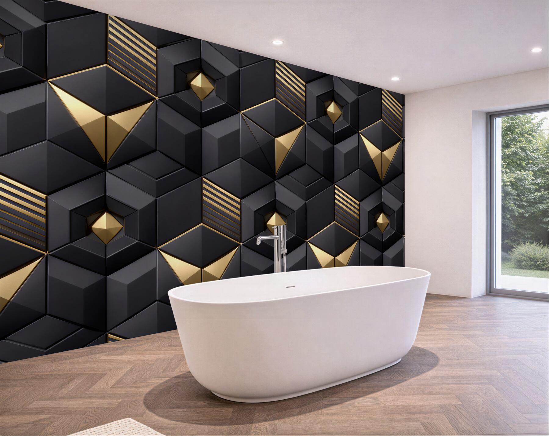 Fototapeten Schwarz-goldene geometrische Eleganz 3D