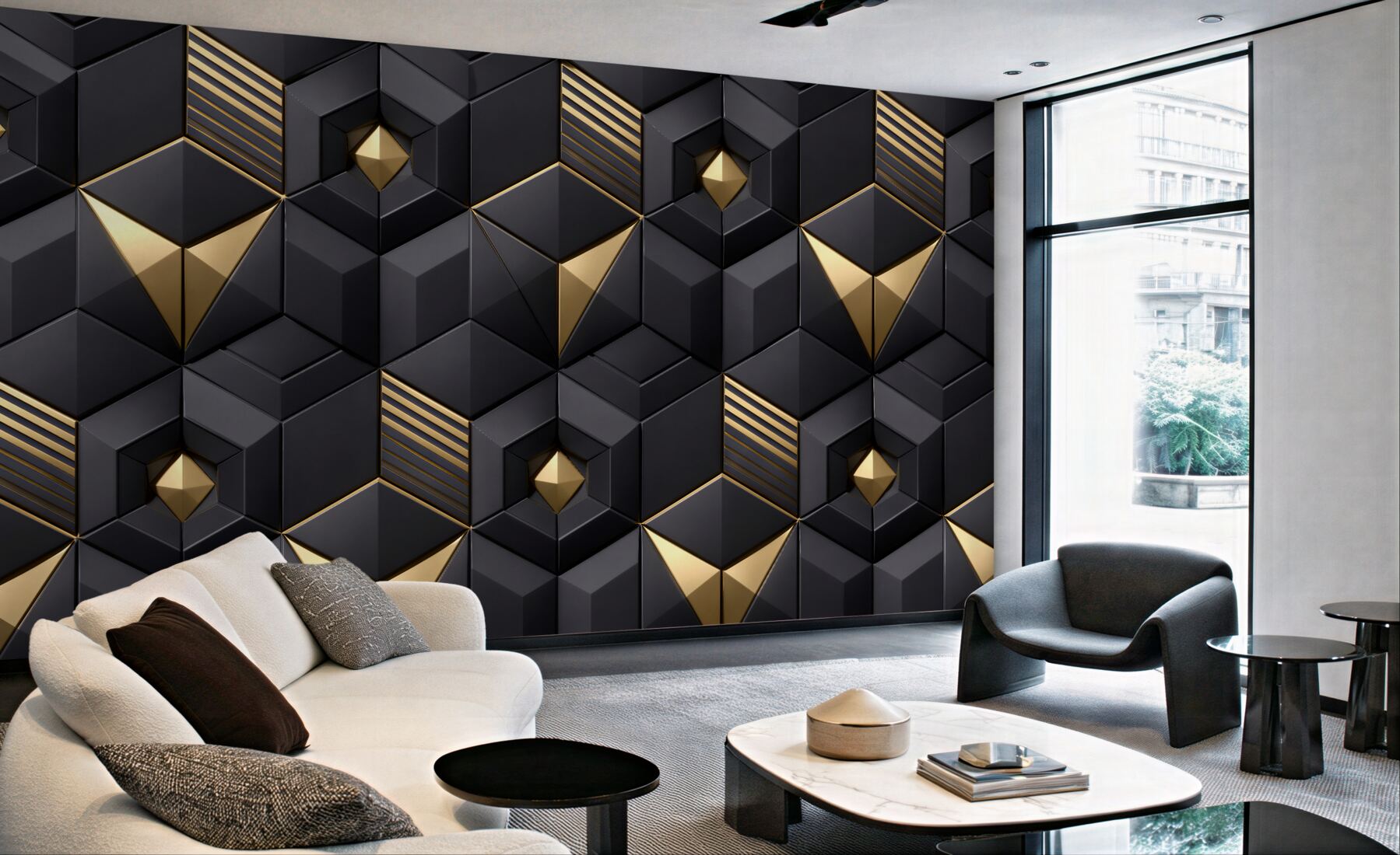 Fototapeten Schwarz-goldene geometrische Eleganz 3D