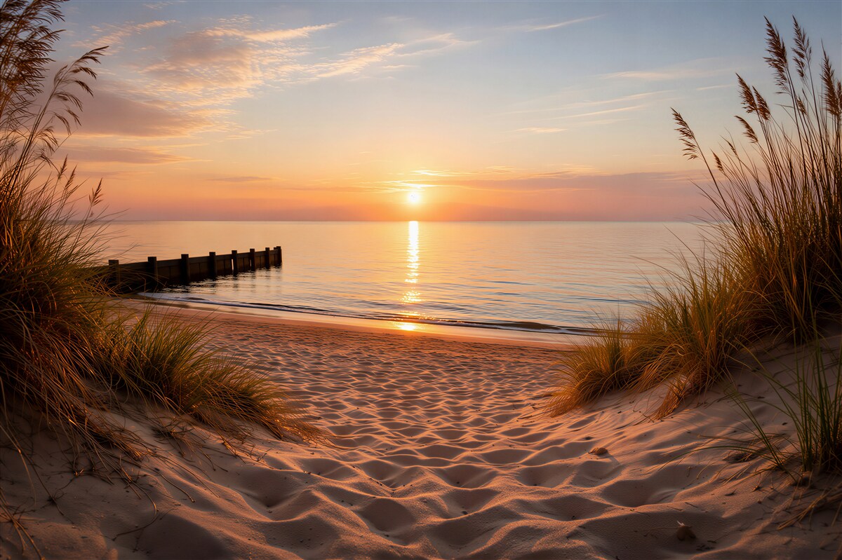 Fototapeten Sonnenaufgang über den Dünen