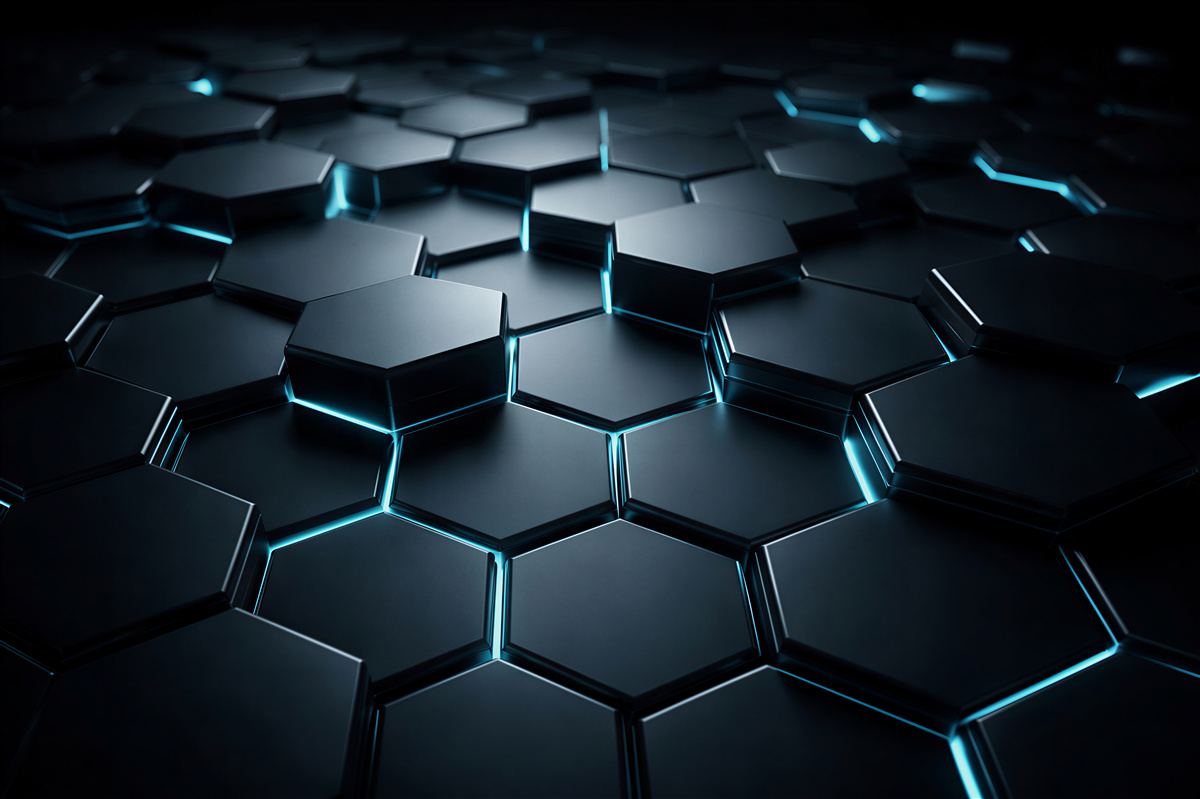 Fototapeten Dunkle Hexagone mit blauem Licht