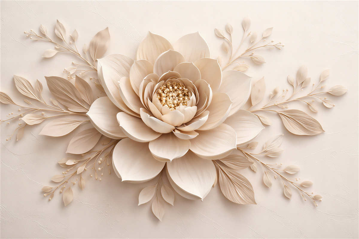 Fototapeten Cremefarbene Lotusblüte in elegantem Relief