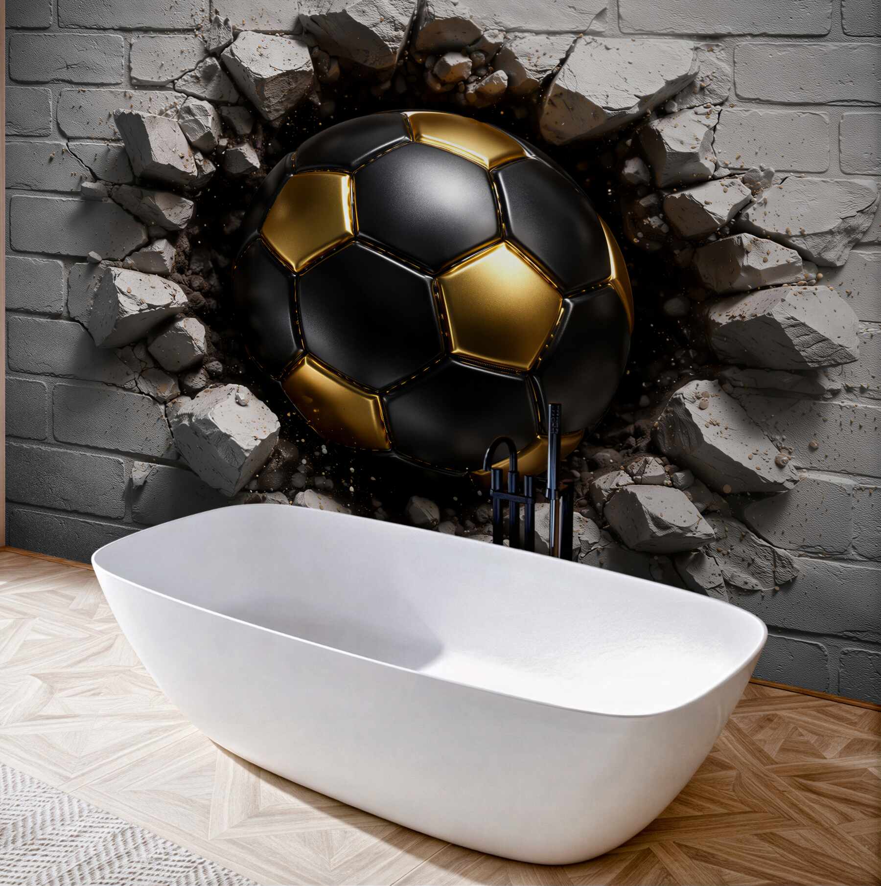 Fototapeten Goldener Ball durchbricht die Wand