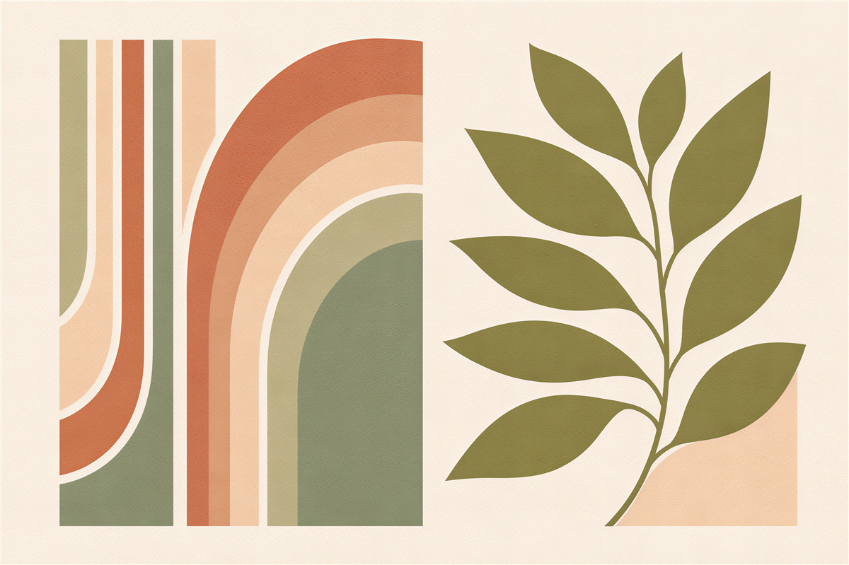 Fototapeten Geometrische Blätter im Retro-Stil