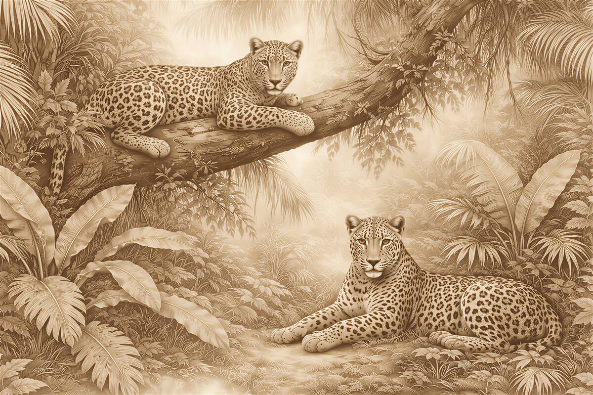 Fototapeten Leoparden im exotischen Dschungel