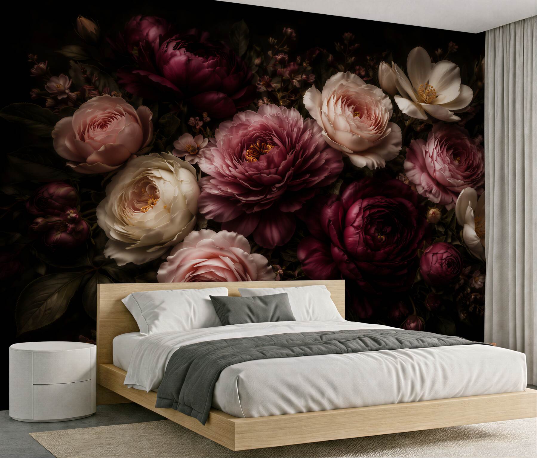 Fototapeten Dunkle Blumen in elegantem Glanz