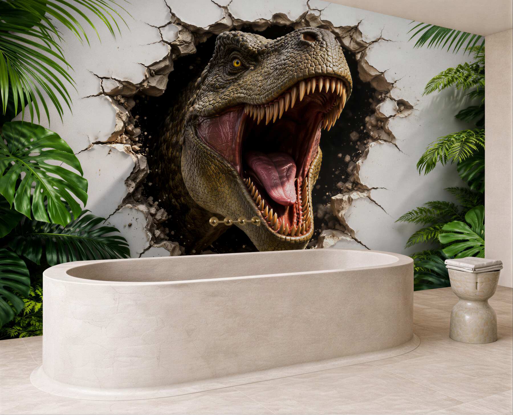 Fototapeten 3D-Dinosaurier durchbricht die Wand
