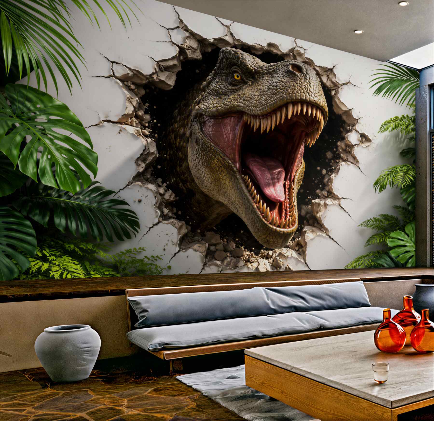 Fototapeten 3D-Dinosaurier durchbricht die Wand