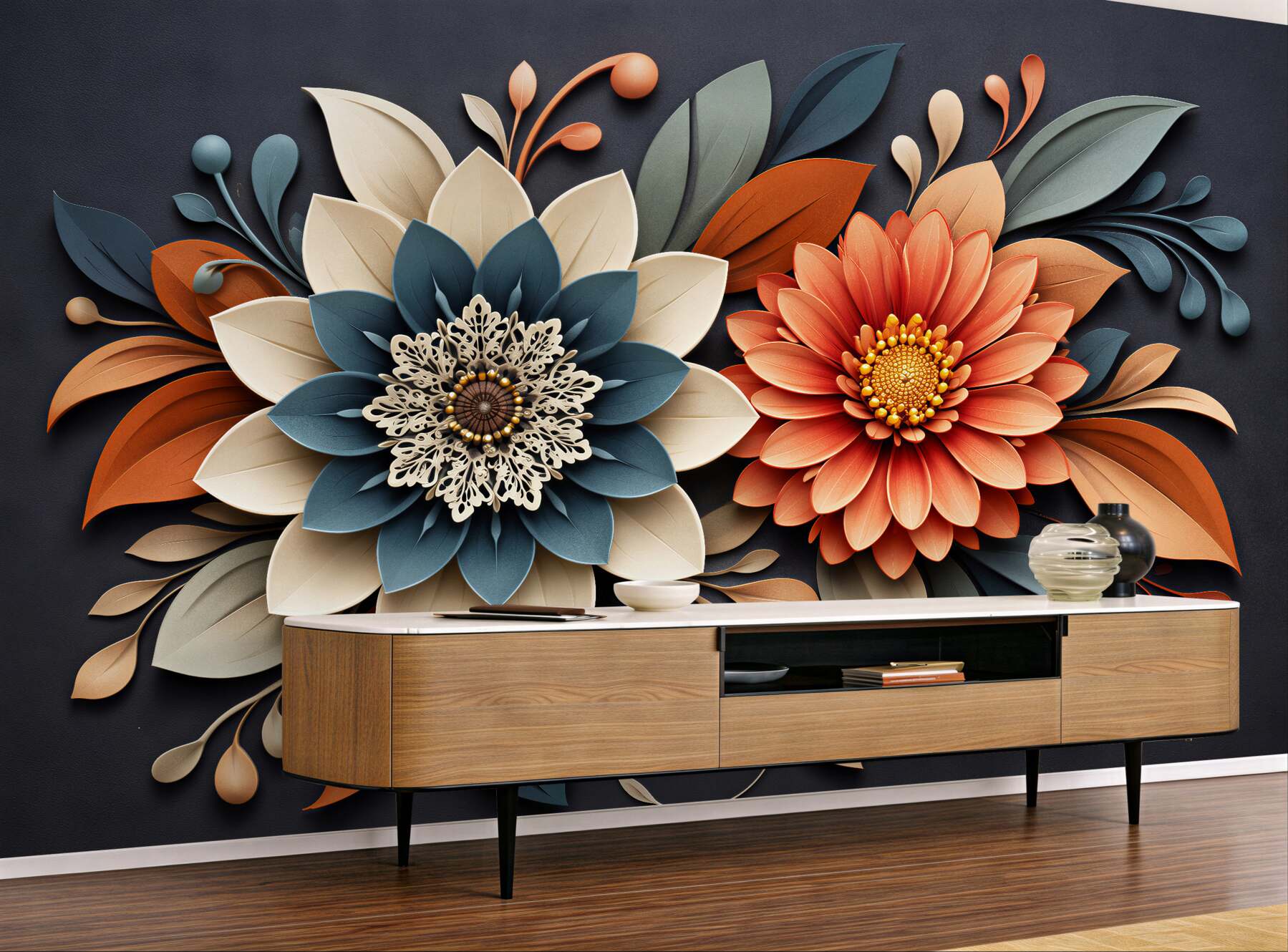 Fototapeten Papierblumen im modernen Stil