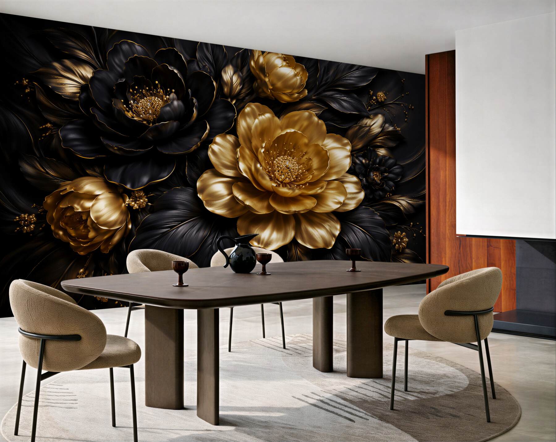 Fototapeten Gold-schwarze Glamour-Blumen