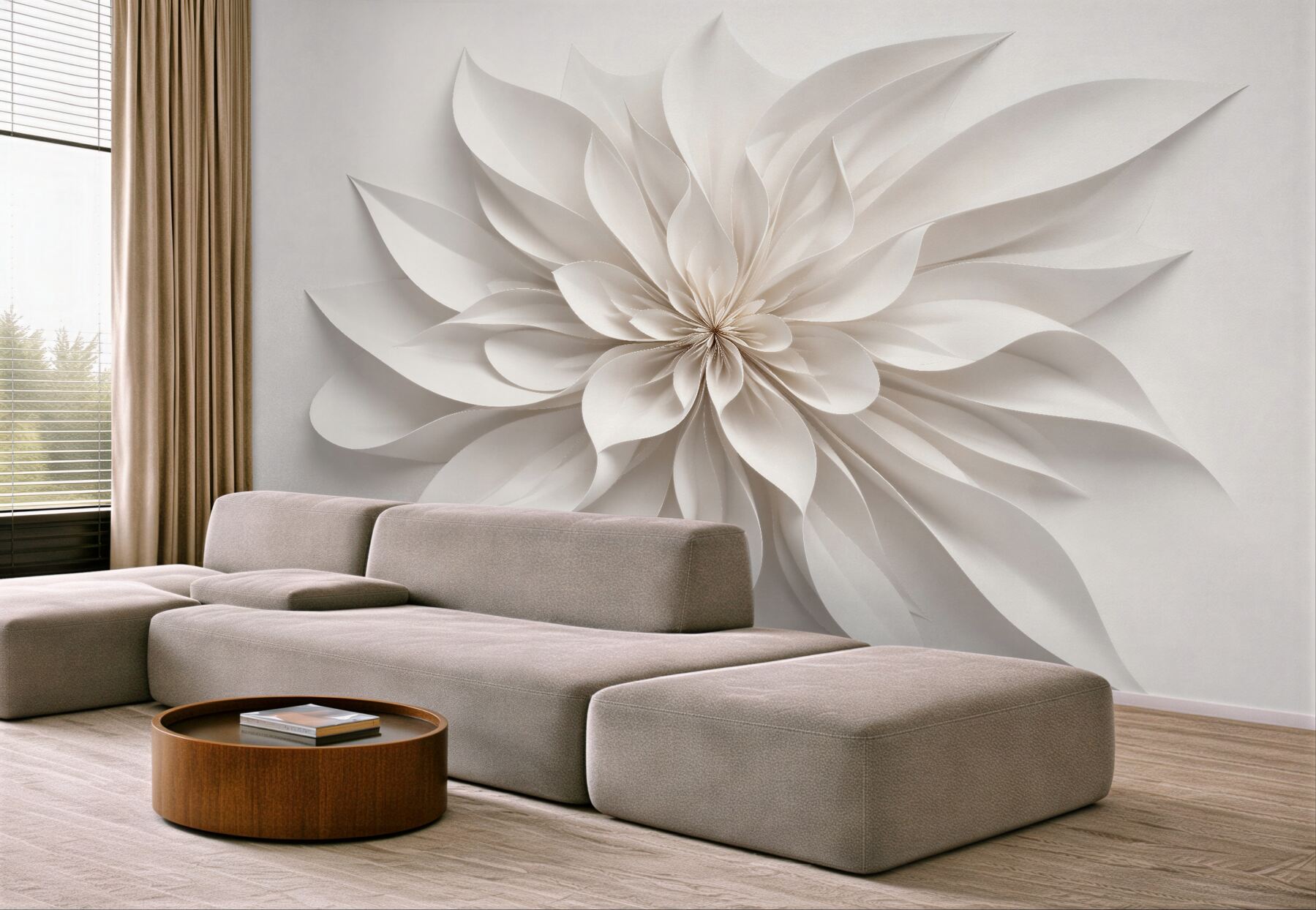 Fototapeten Cremefarbene Papierblume 3D