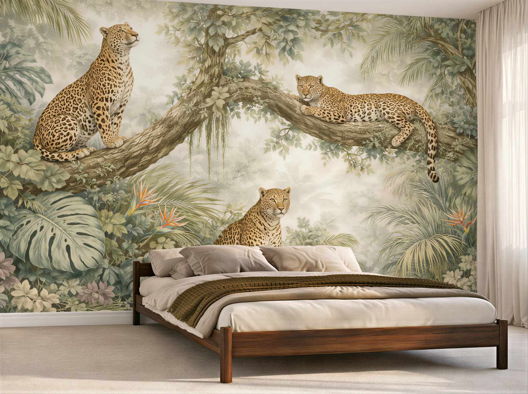 Fototapeten Leoparden auf tropischen Ästen