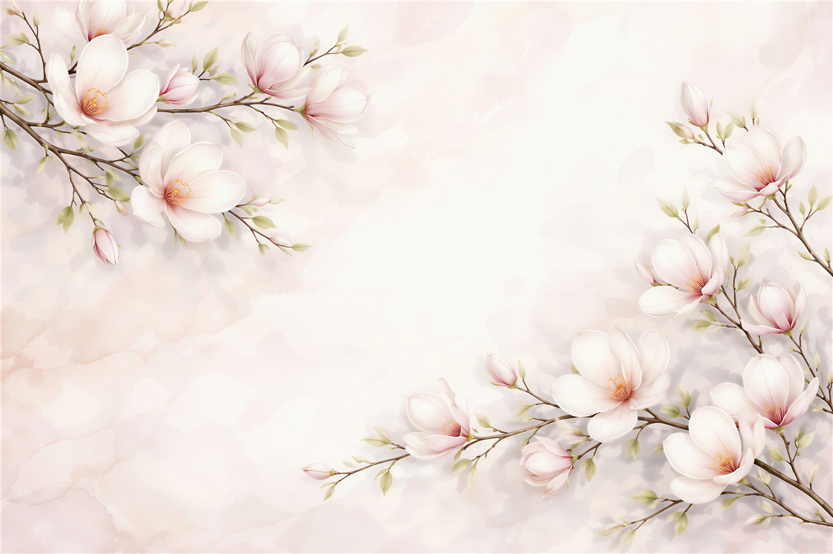 Fototapeten Zarte Magnolien auf hellem Hintergrund