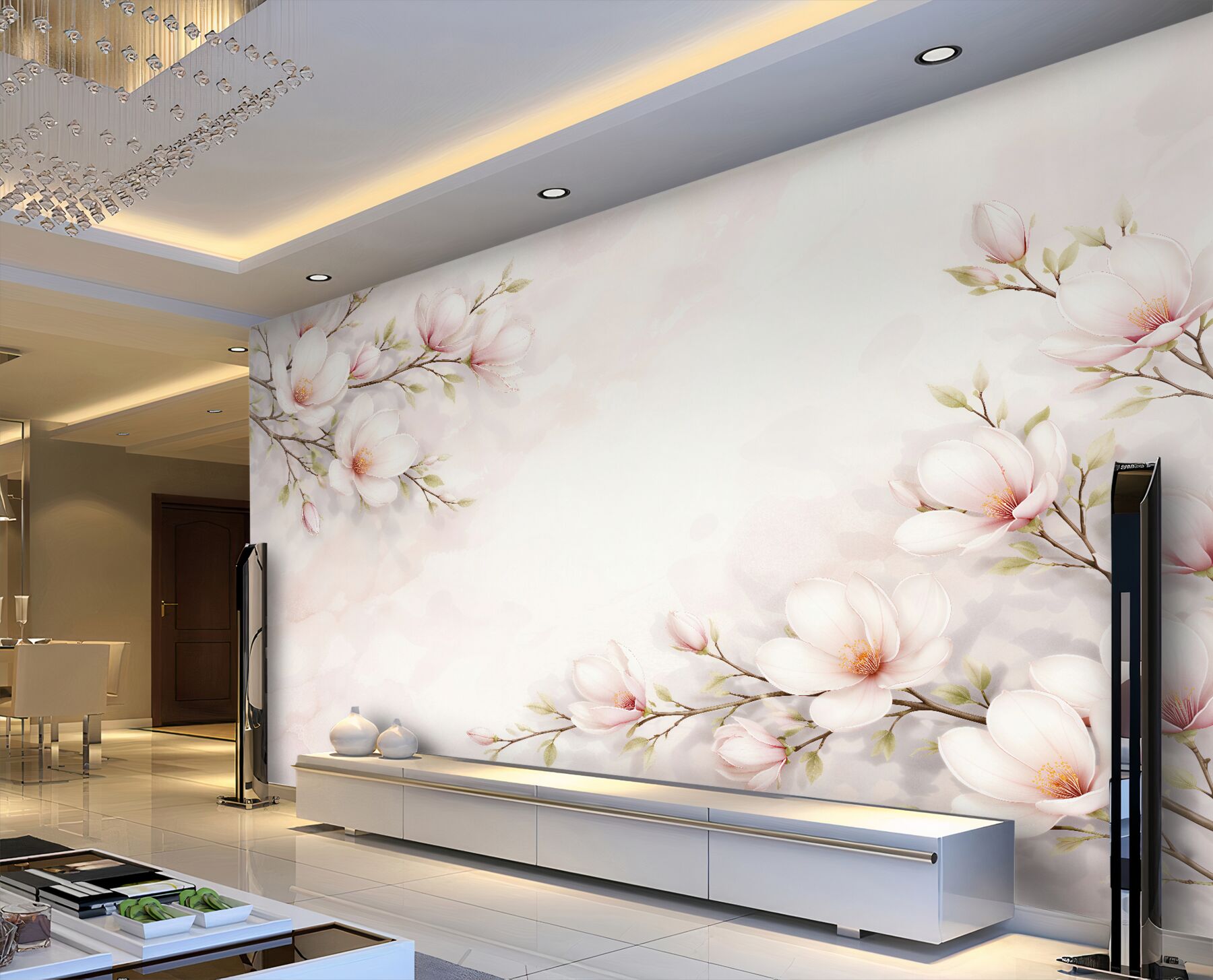 Fototapeten Zarte Magnolien auf hellem Hintergrund