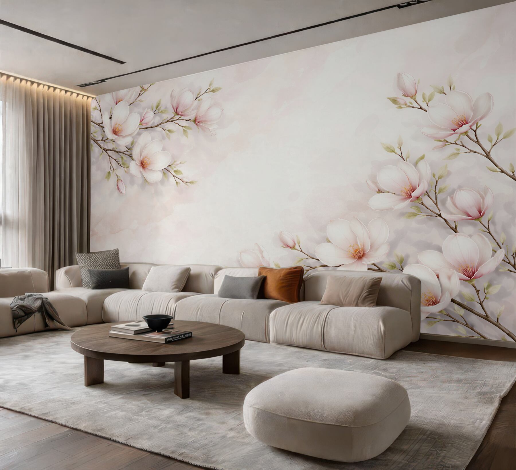 Fototapeten Zarte Magnolien auf hellem Hintergrund