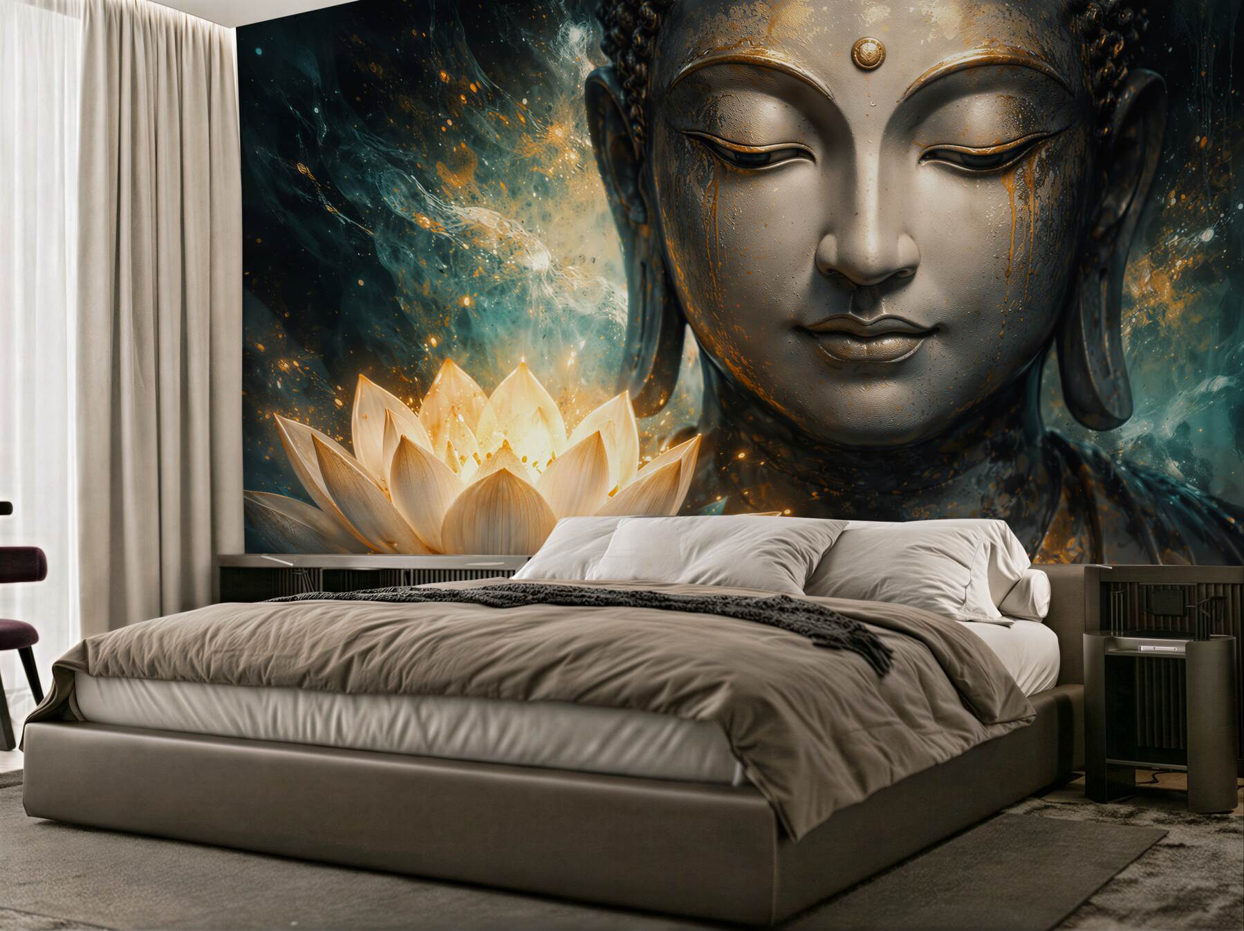 Fototapeten Goldener Buddha mit Lotus