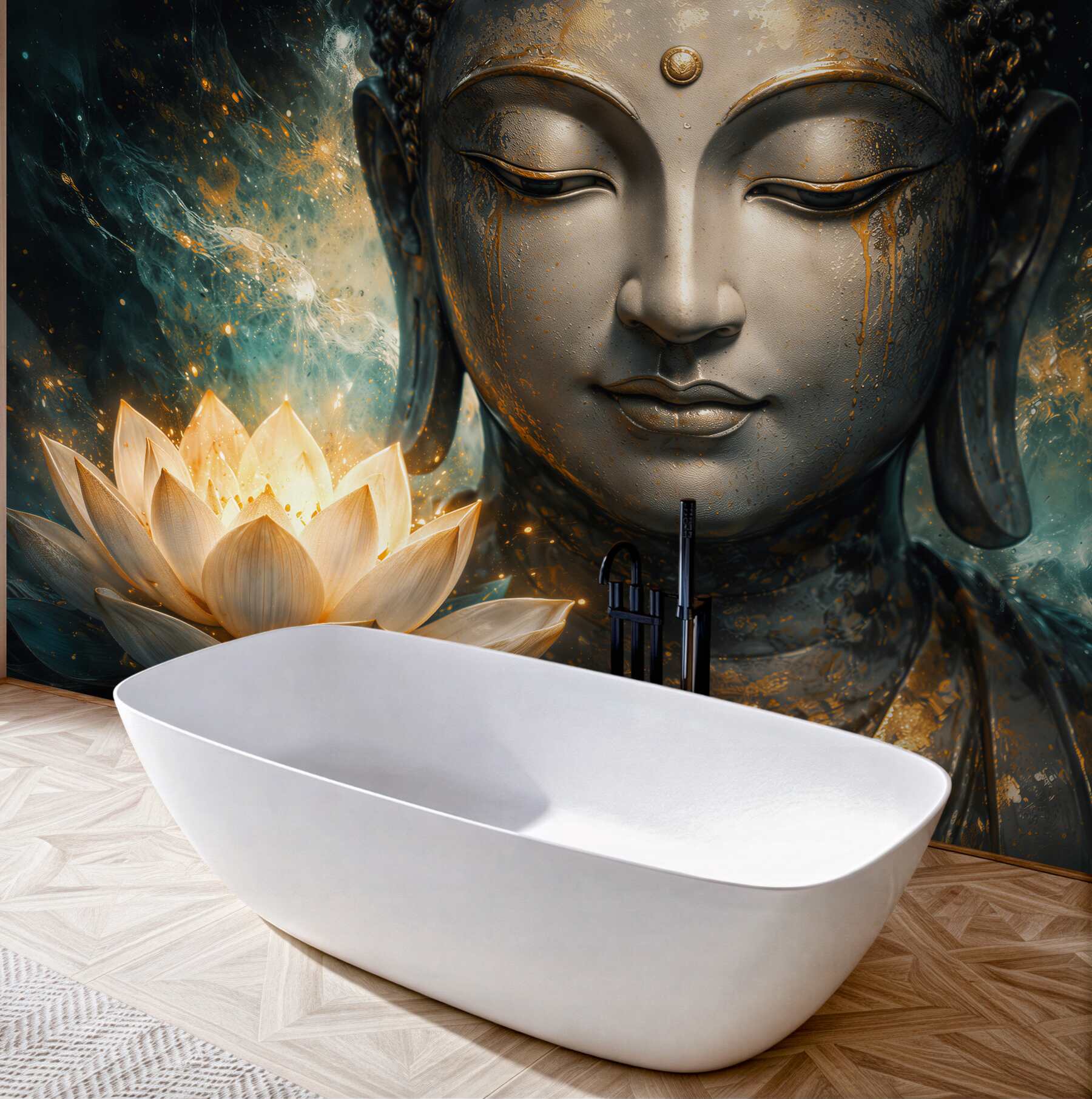 Fototapeten Goldener Buddha mit Lotus