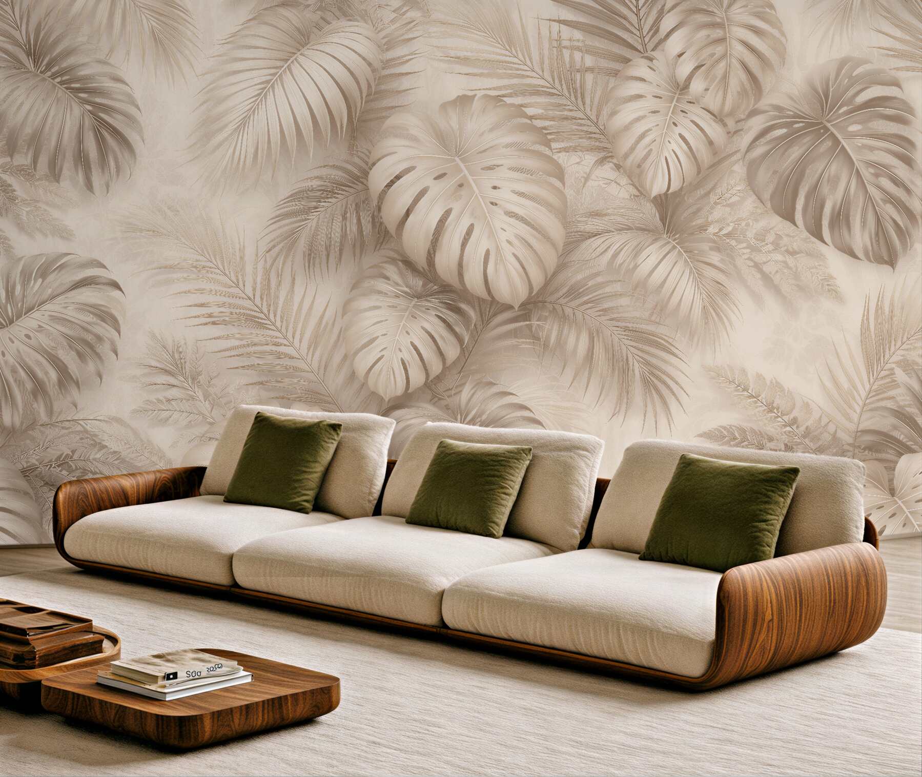 Fototapeten Beige Blätter tropischer Eleganz
